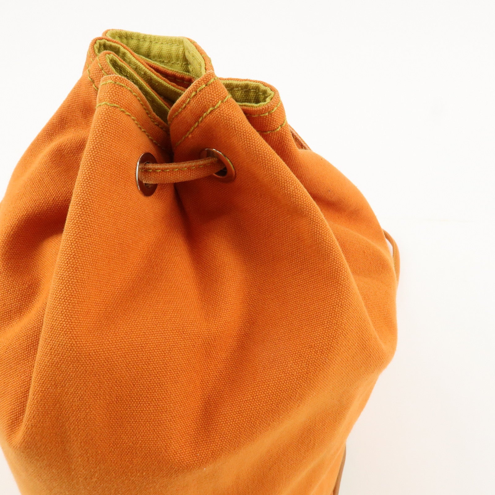 HERMES Leather Canvas Leather Porochon Mimil PM Shoulder Bag Orange Used