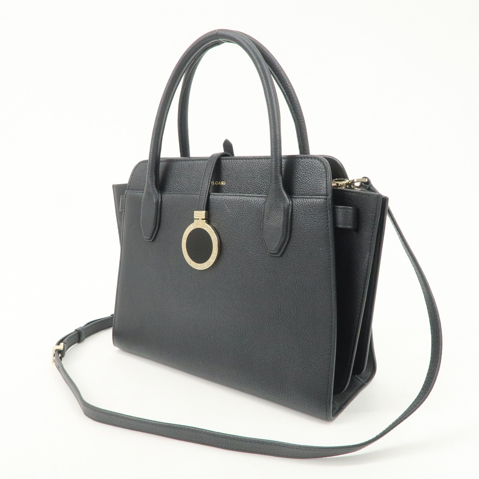 BVLGARI Alba Leather 2Way Hand Bag Shoulder Bag Charm Black