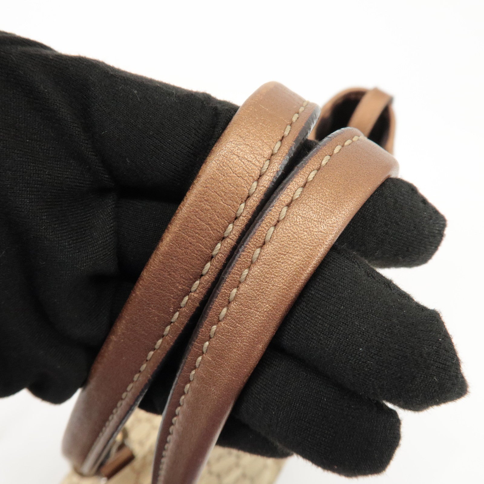 GUCCI GG Twins GG Canvas Leather Tote Bag Beige Bronze 232957 Used