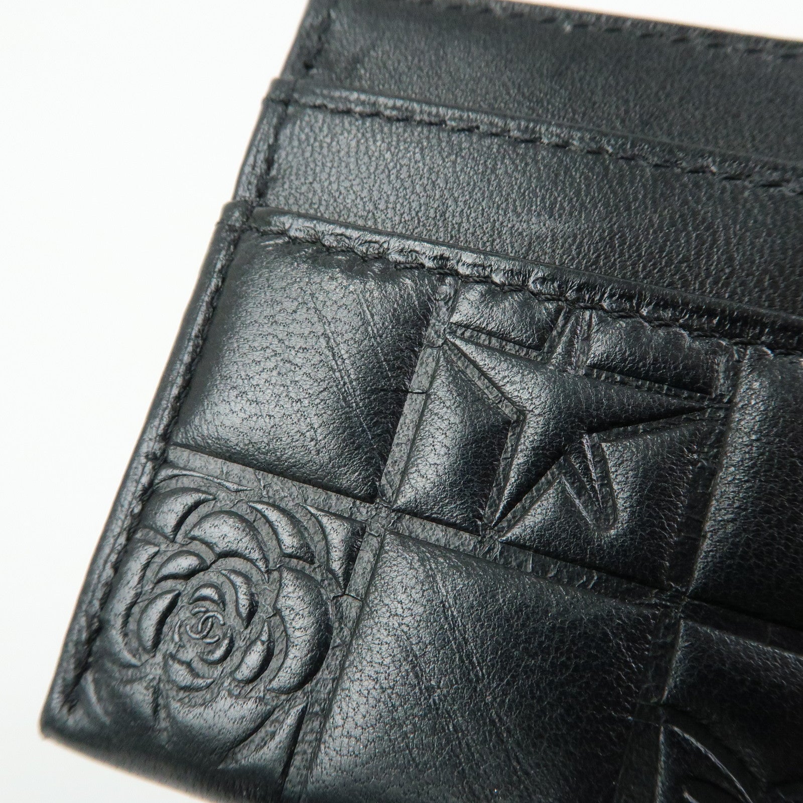 CHANEL Icon Line Lamb Skin Card Case Fragment Case Black A24211