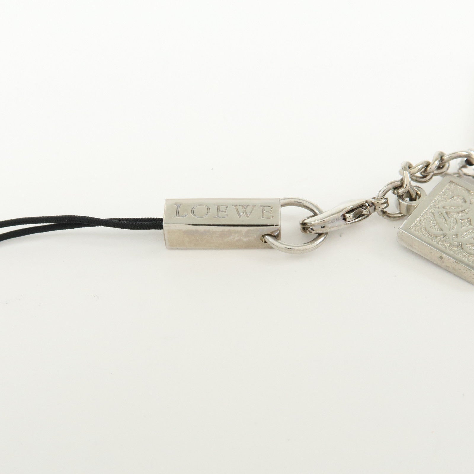LOEWE Anagram Hand Fan Motif Metal Bag Charm Key Chain Silver