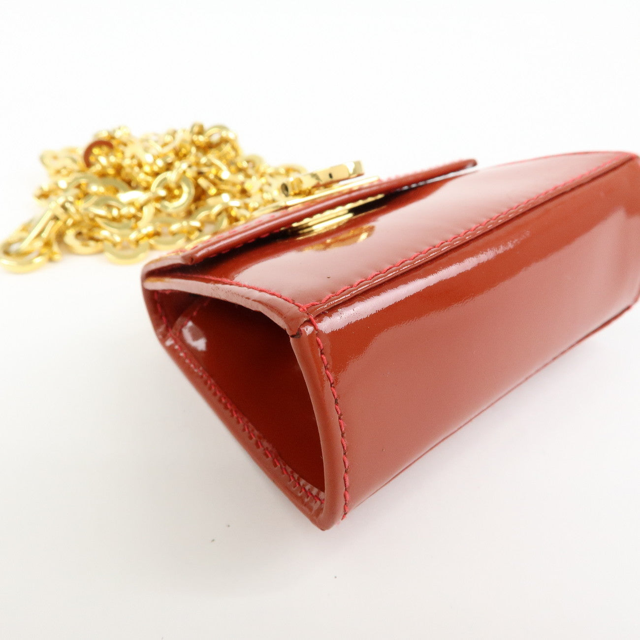 Ferragamo Gancini Patent Leather Chain Shoulder Crossbody Bag Red