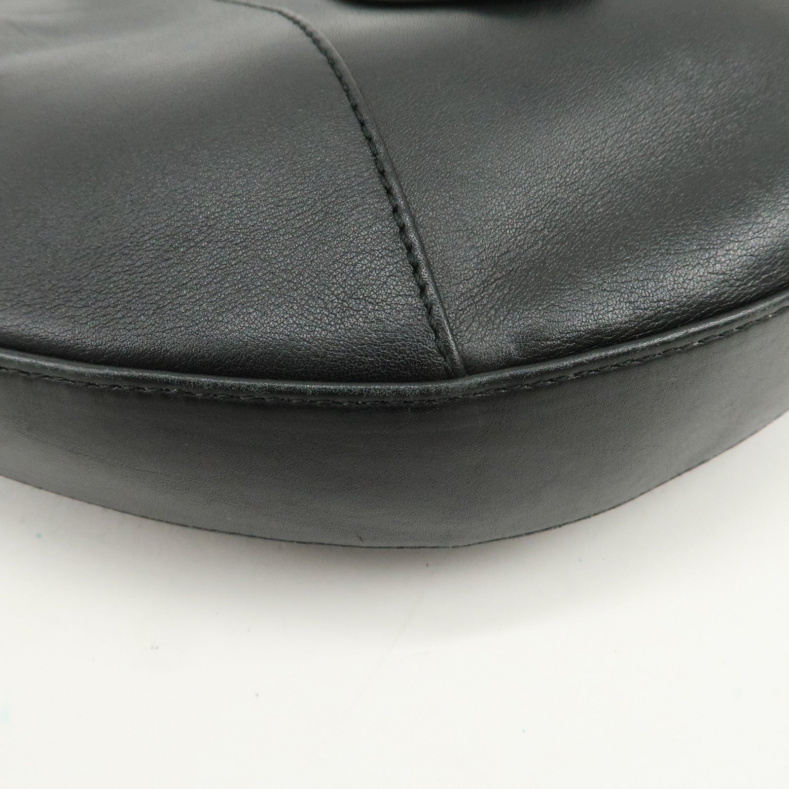 BVLGARI Leather Shoulder Bag Hand Bag Black Silver