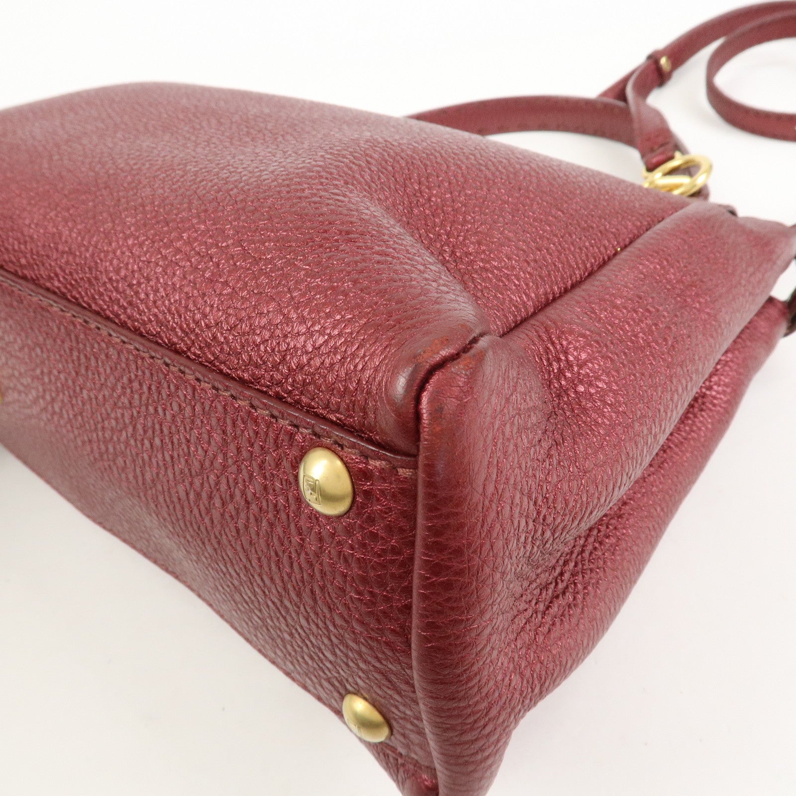 FENDI Peekaboo Logo Leather 2Way Shoulder Bag Burgundy 8BN226