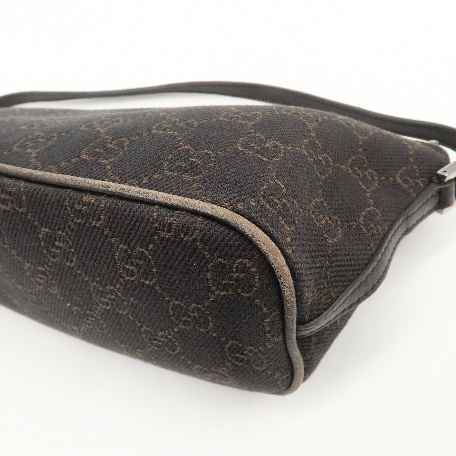 GUCCI Boat Bag GG Denim Togo Leather Hand Bag Dark Brown 07198