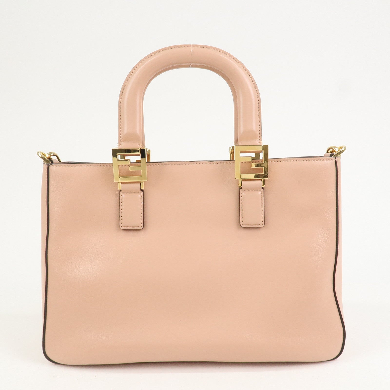 FENDI Leather 2Way FF Tote Small Hand Bag Shoulder Bag Pink 8BH367