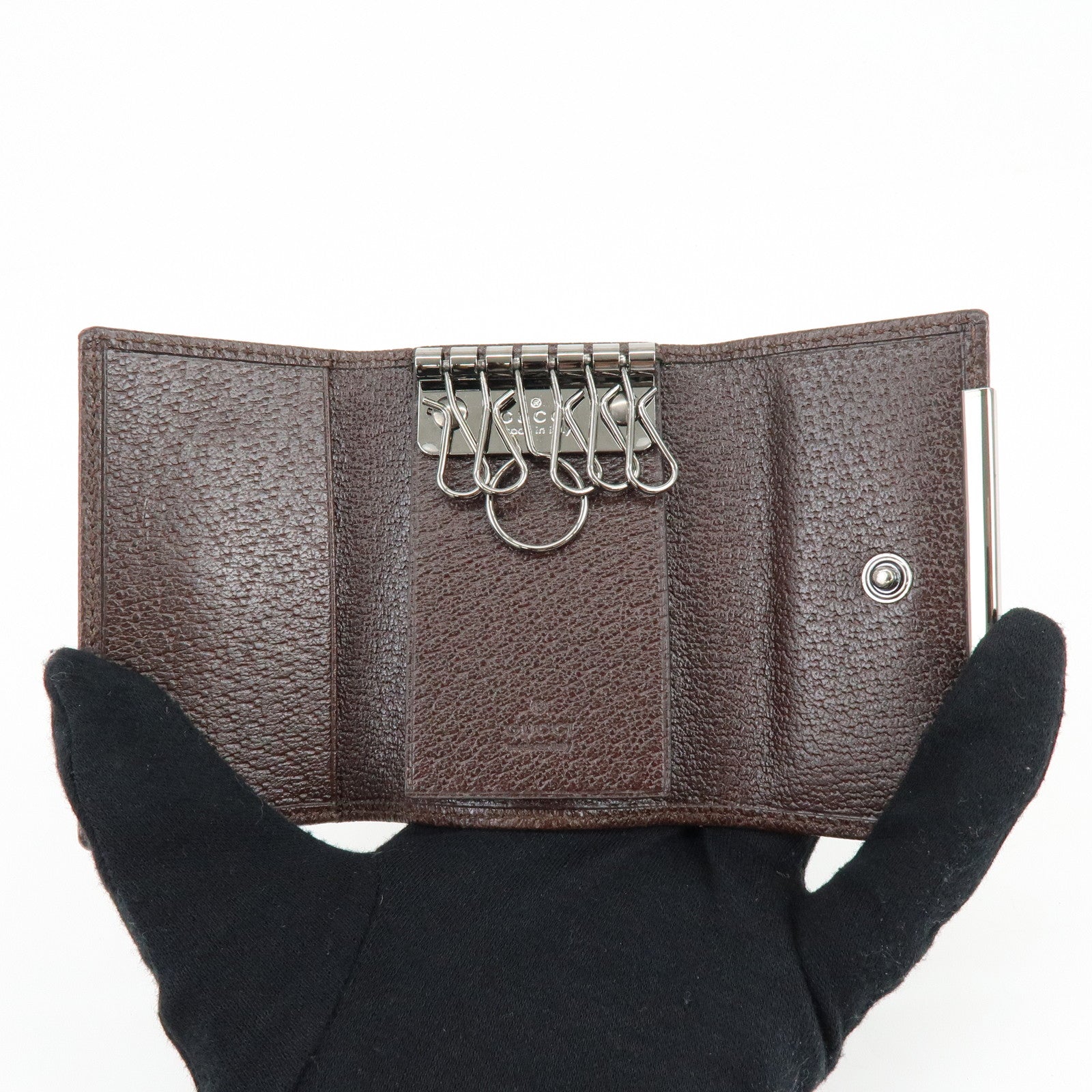 GUCCI GG Canvas Leather 6 Ring Key Case Beige Brown 127048