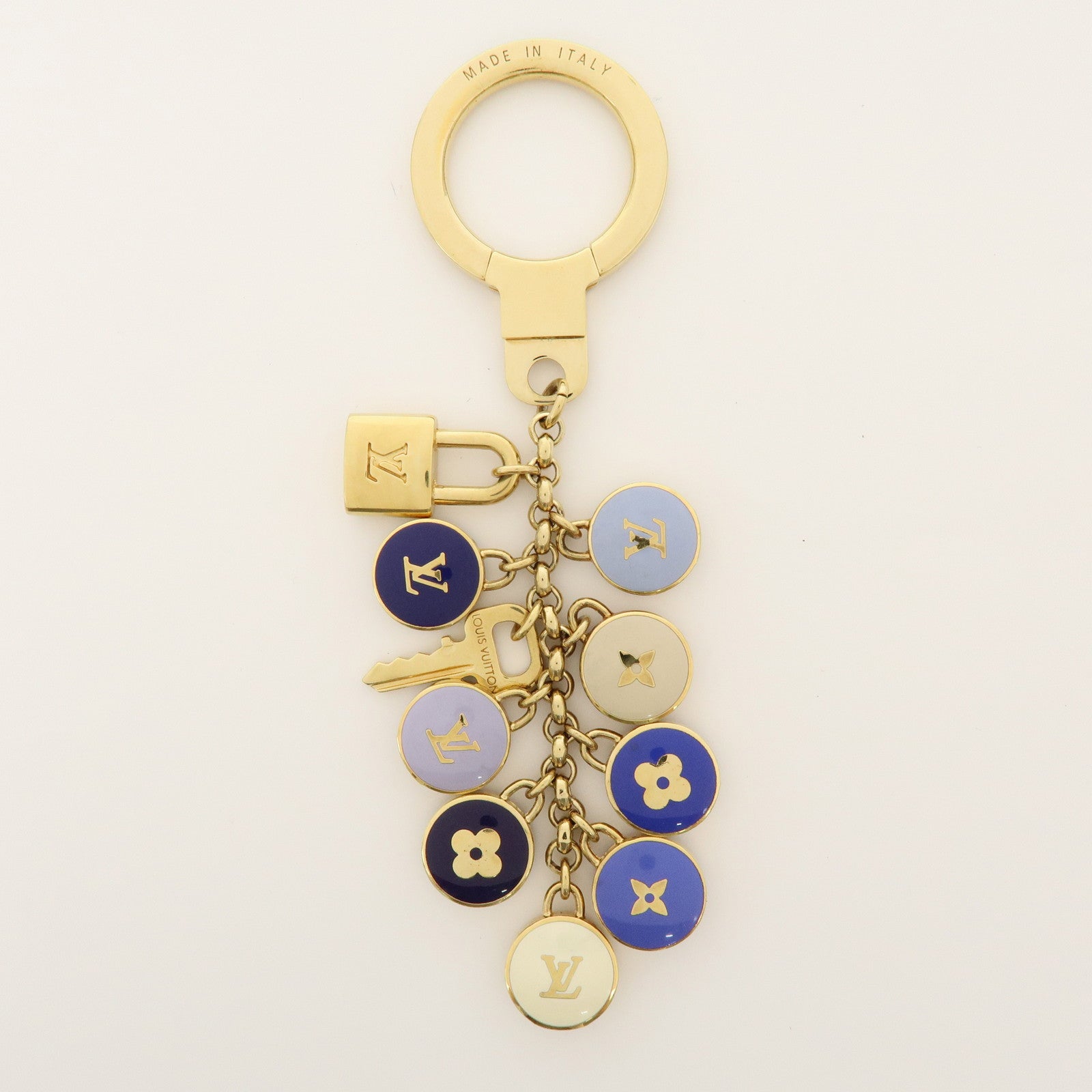 Louis Vuitton Metal Bag Charm Key Chain Blue Gold M65910
