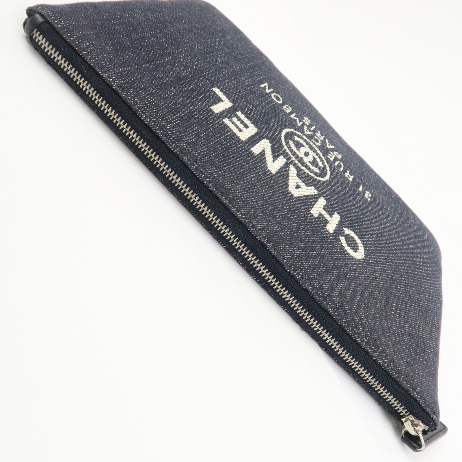 CHANEL Deauville Canvas Denim Clutch Bag Pouch Denim A80802