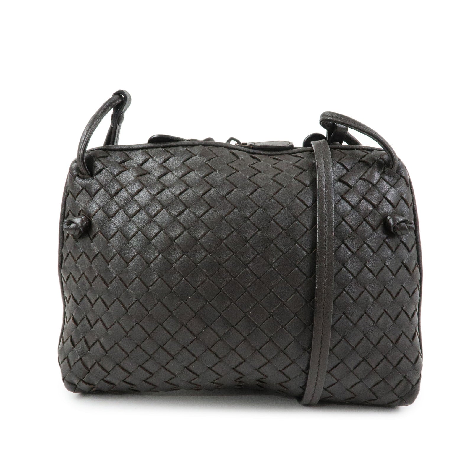 BOTTEGA VENETA Intrecciato Nodini Leather Shoulder Bag Brown 245354