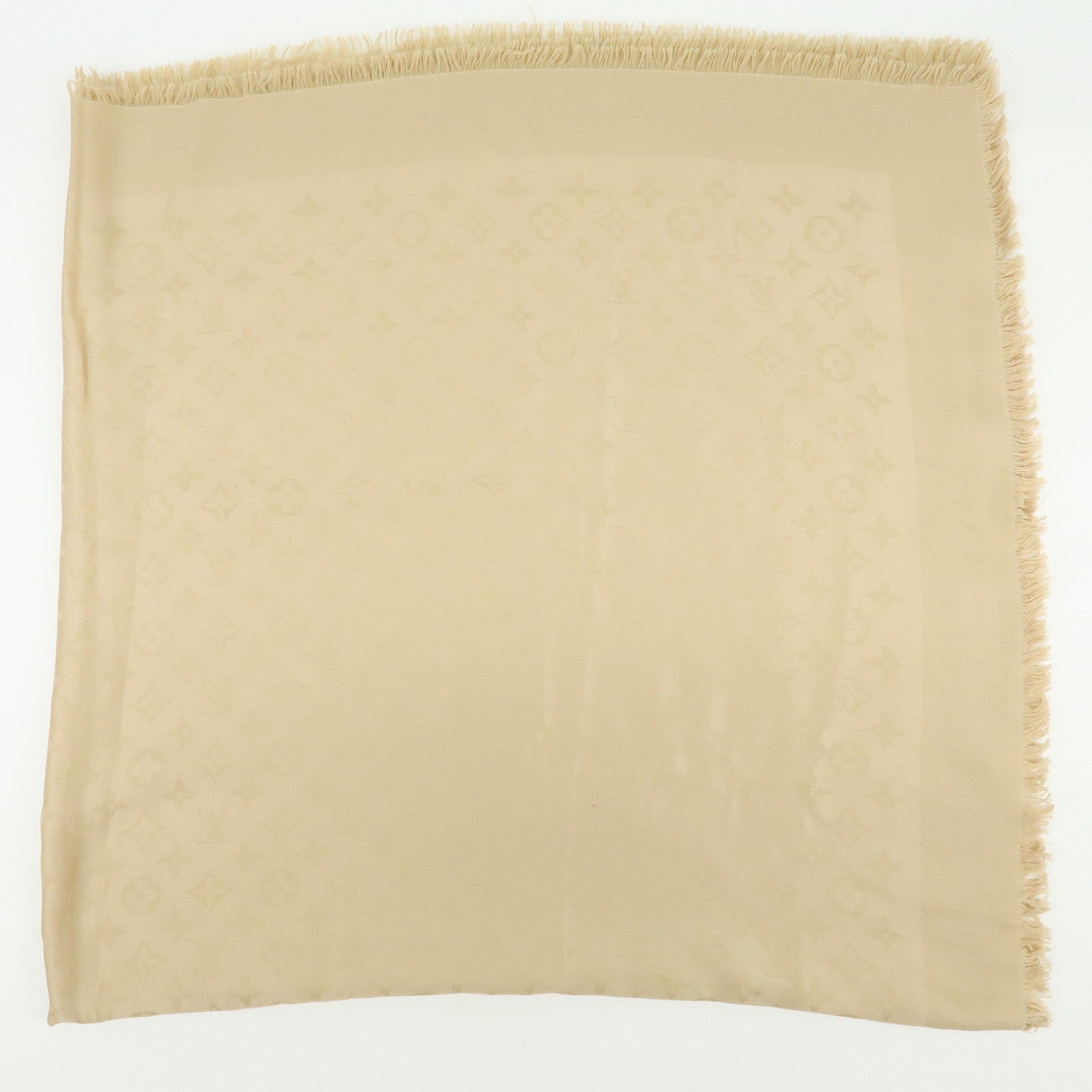 Louis Vuitton Monogram Silk Wool Scarf Shawl Beige