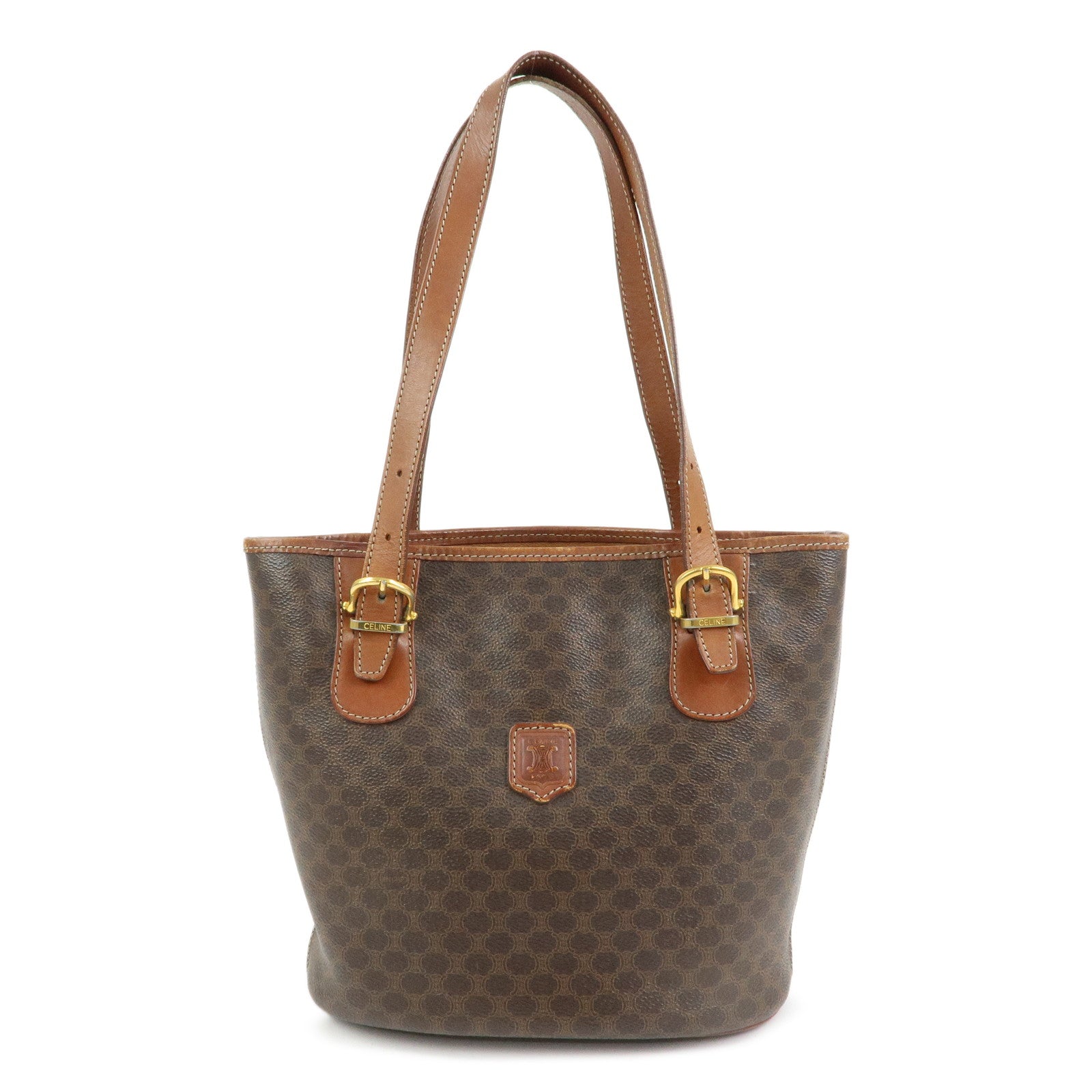 CELINE Macadam PVC leather Tote Bag Hand Bag Shoulder Bag Brown