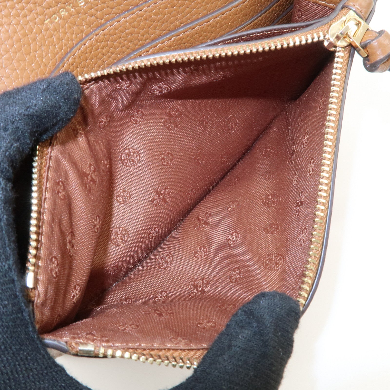 TORY BURCH Leather Shoulder Wallet Brown Used