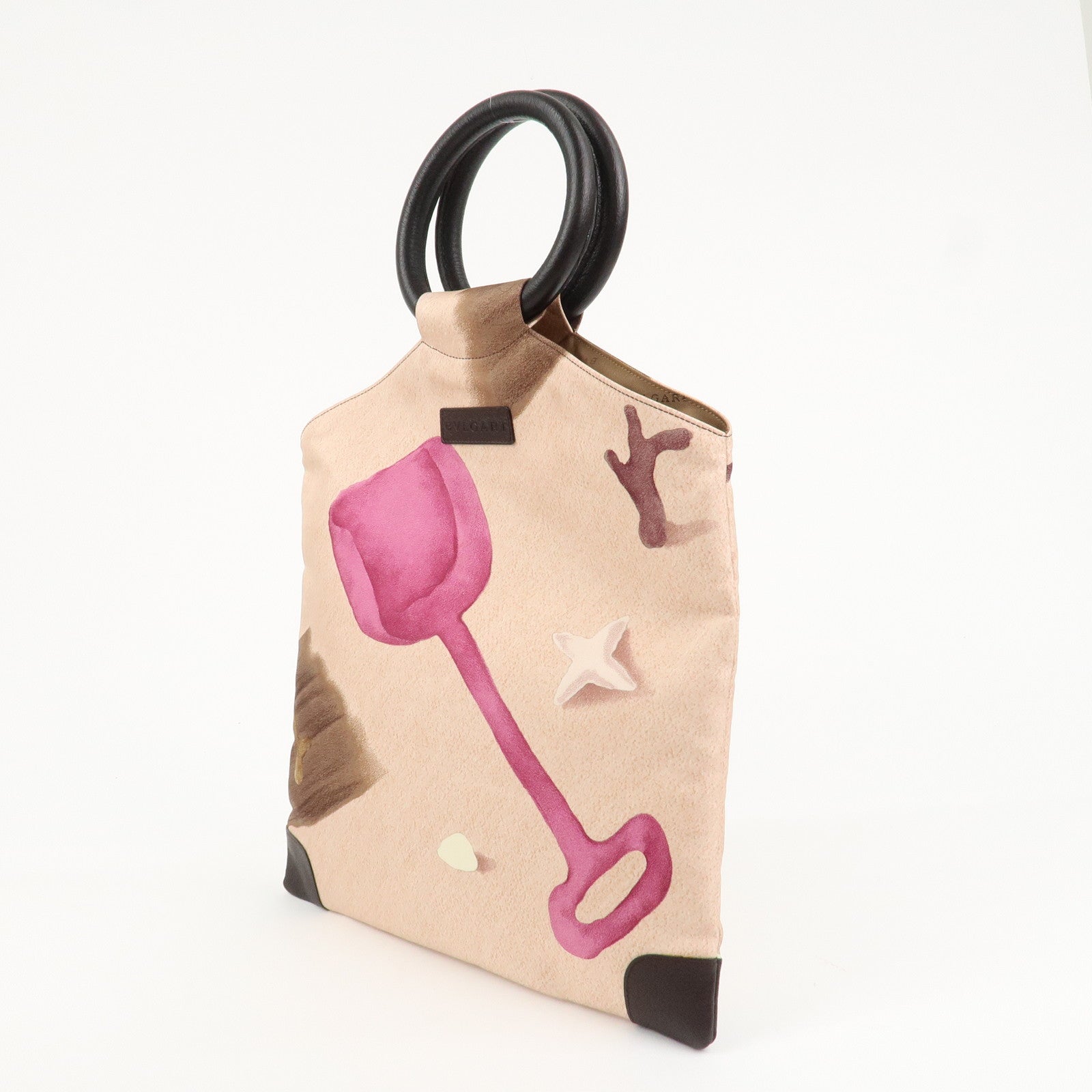 BVLGARI Canvas Leather Beach Print Tote Bag Hand Bag Pink