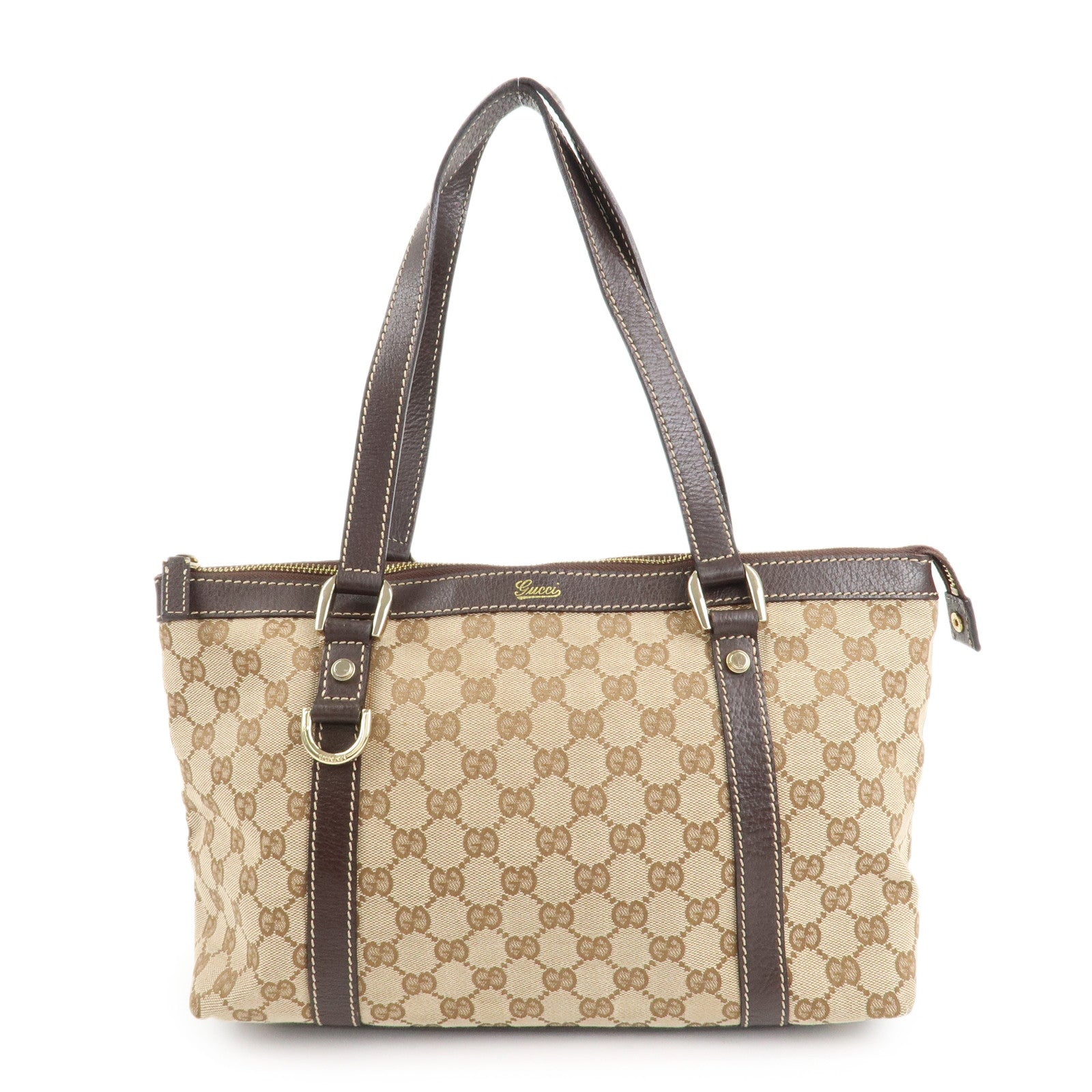 GUCCI Abbey GG Canvas Leather Tote Bag Hand Bag Beige Brown 141470 Used