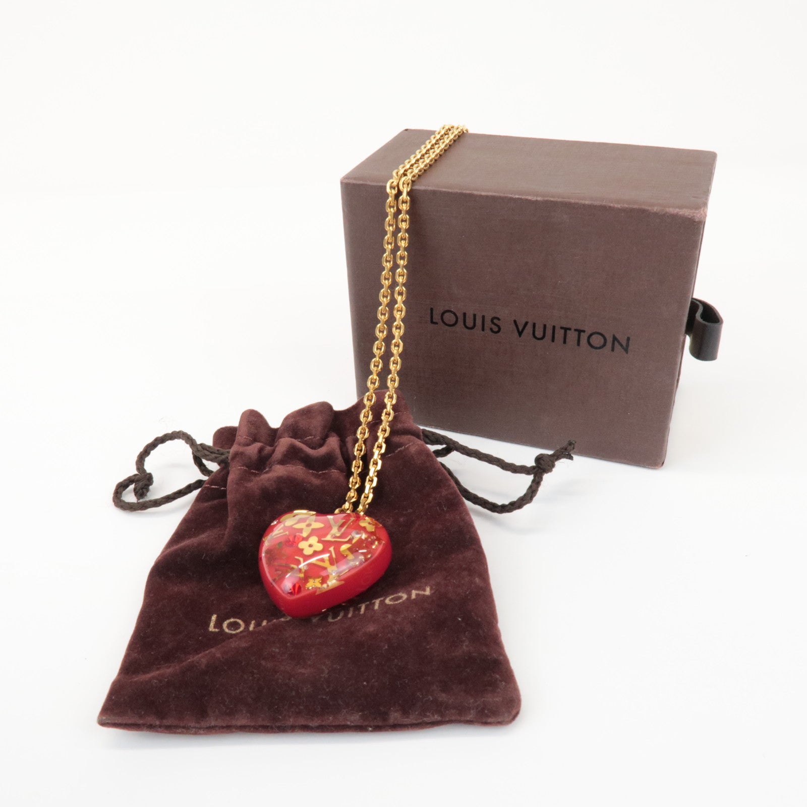 Louis Vuitton Pendentif Coeur Inclusion Necklace Gold Red M66087