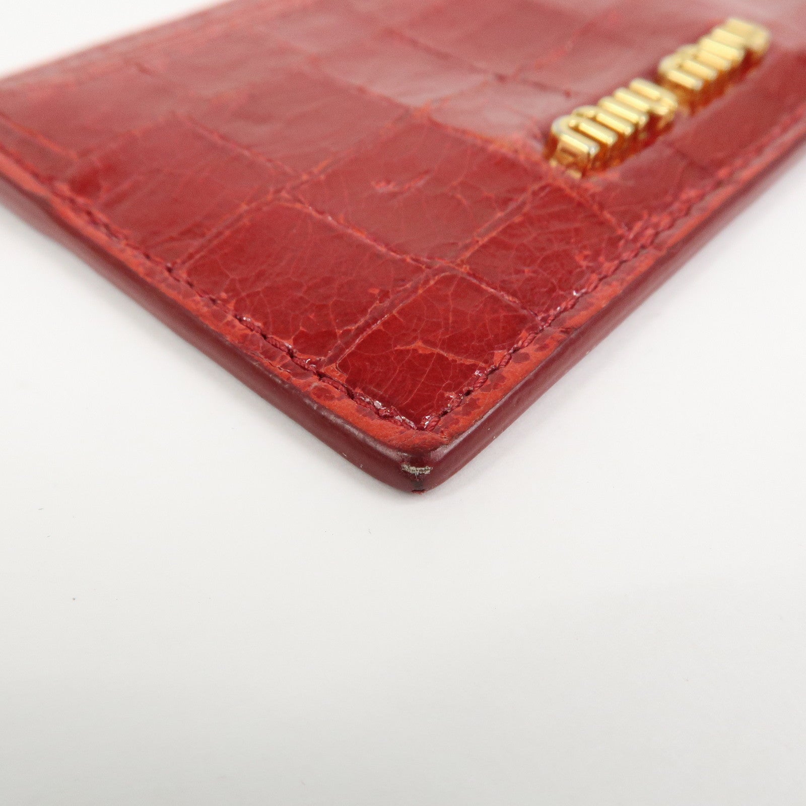 MIU MIU Logo Leather Card Case Card Holder Red