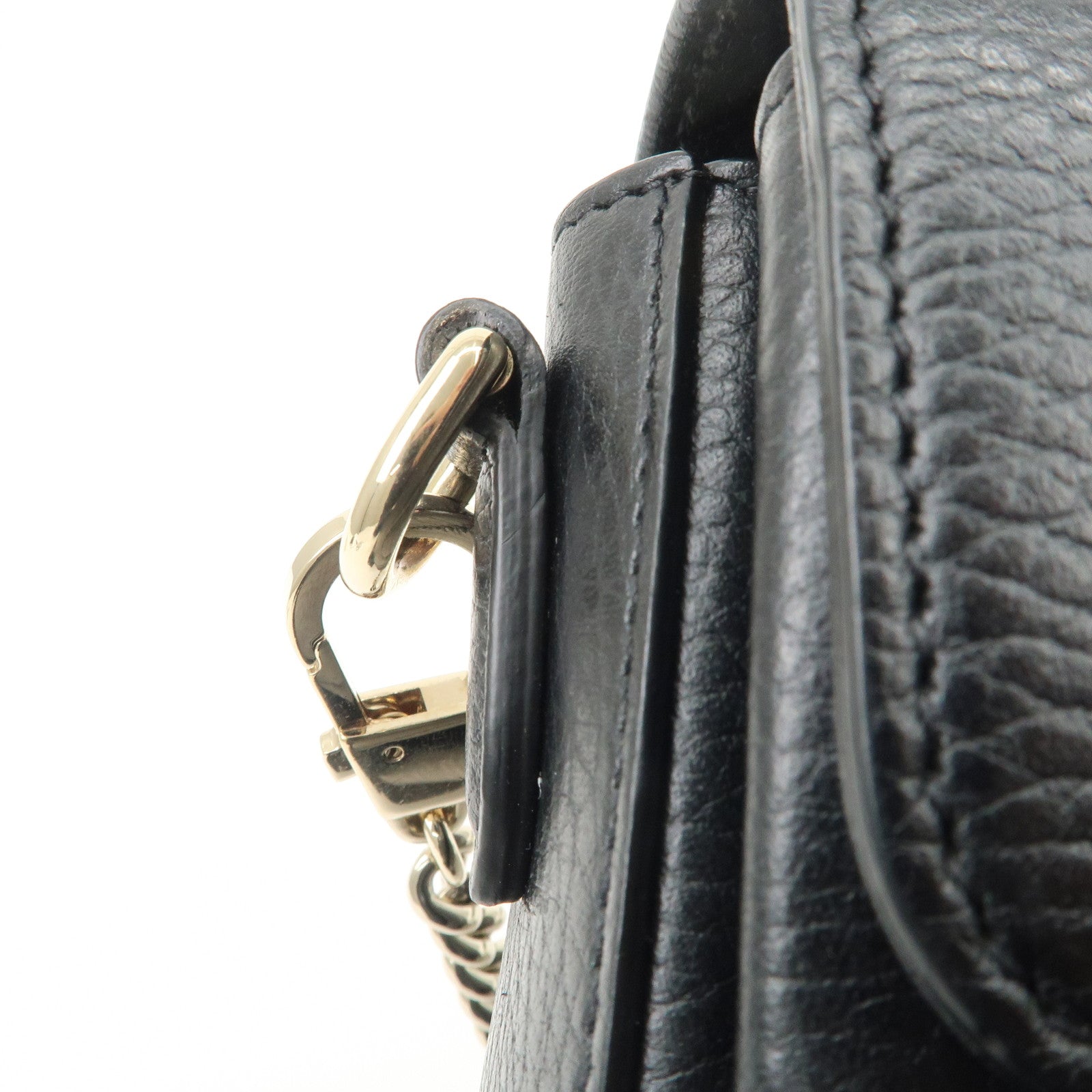 GUCCI Interlocking G Leather Chain Shoulder Bag Black 607720 Used