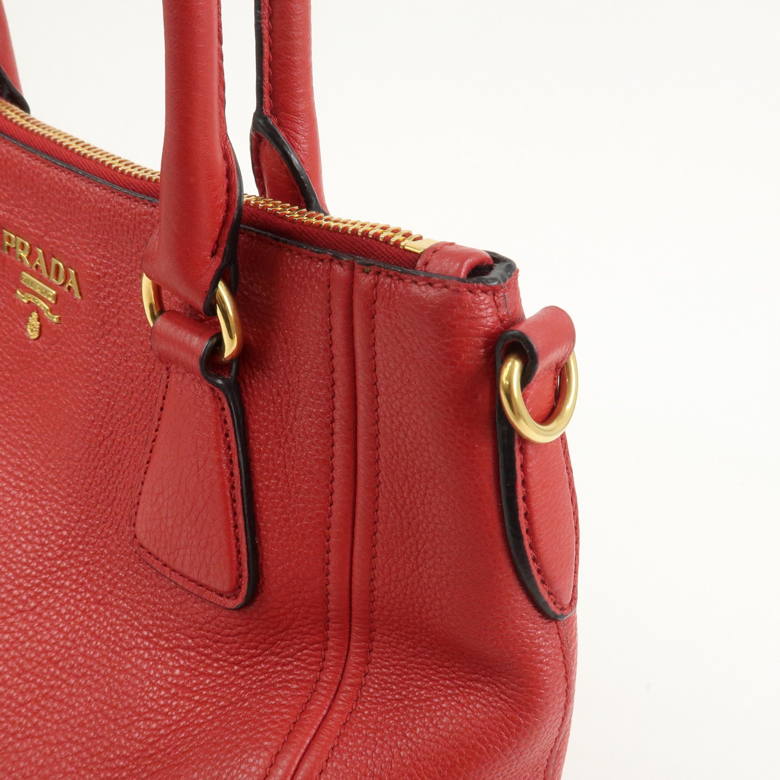 PRADA Logo Leather 2Way Bag Hand Bag Shoulder Bag Red 1BC032