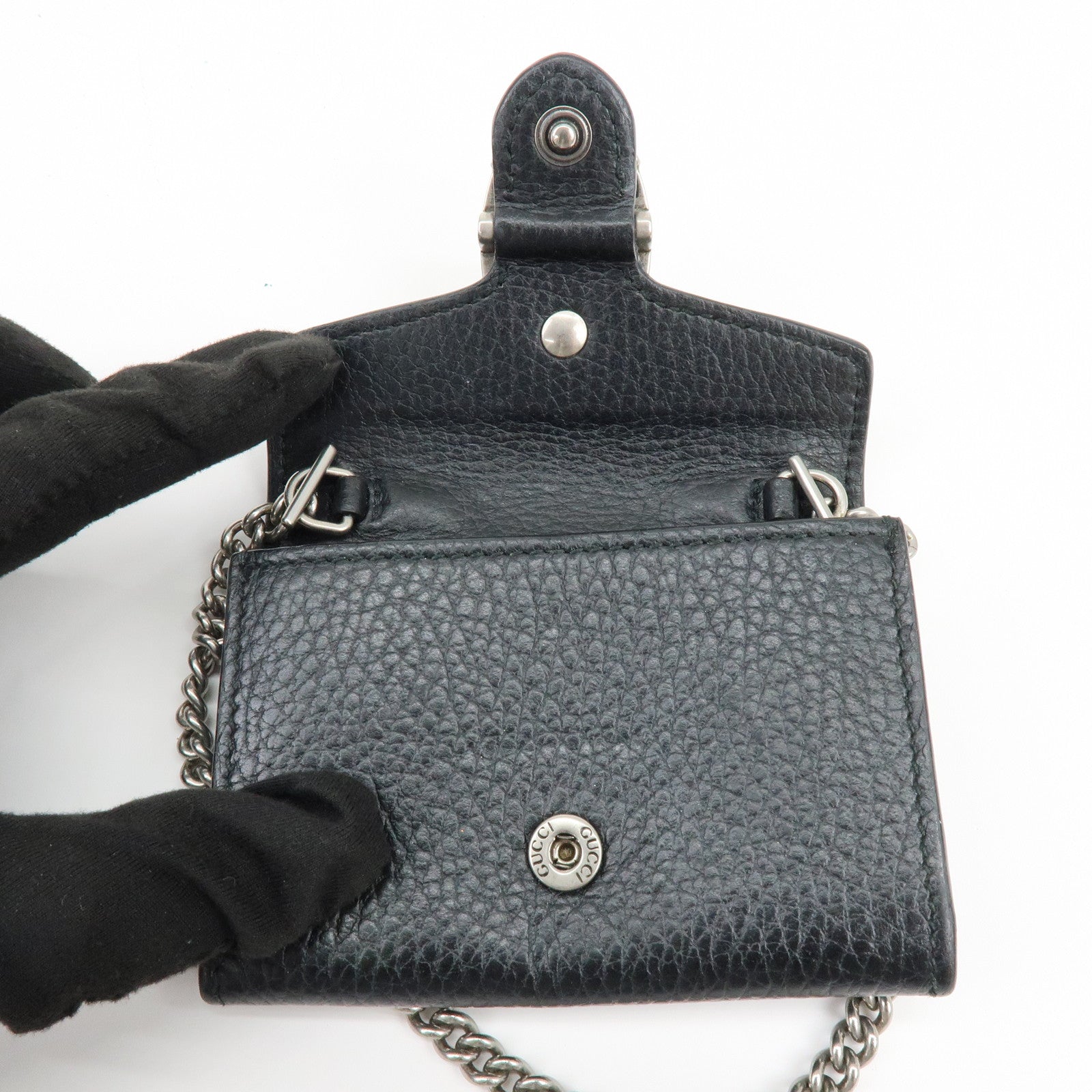 GUCCI Dionysus Leather Chain Compact Wallet Coin Case Black 574930