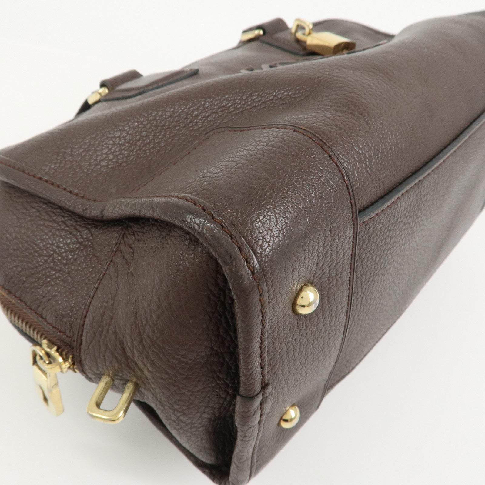 LOEWE Anagram Amazona 28 Leather Hand Bag Boston Bag Brown