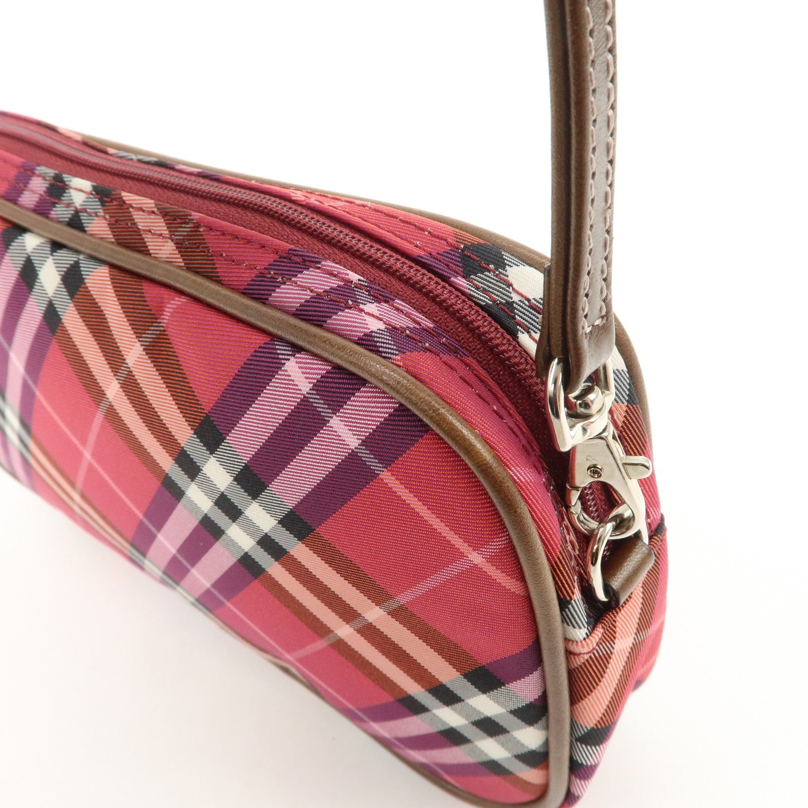 BURBERRY Cotton Leather Hand Bag Shoulder Bag Red Plaid Pattern