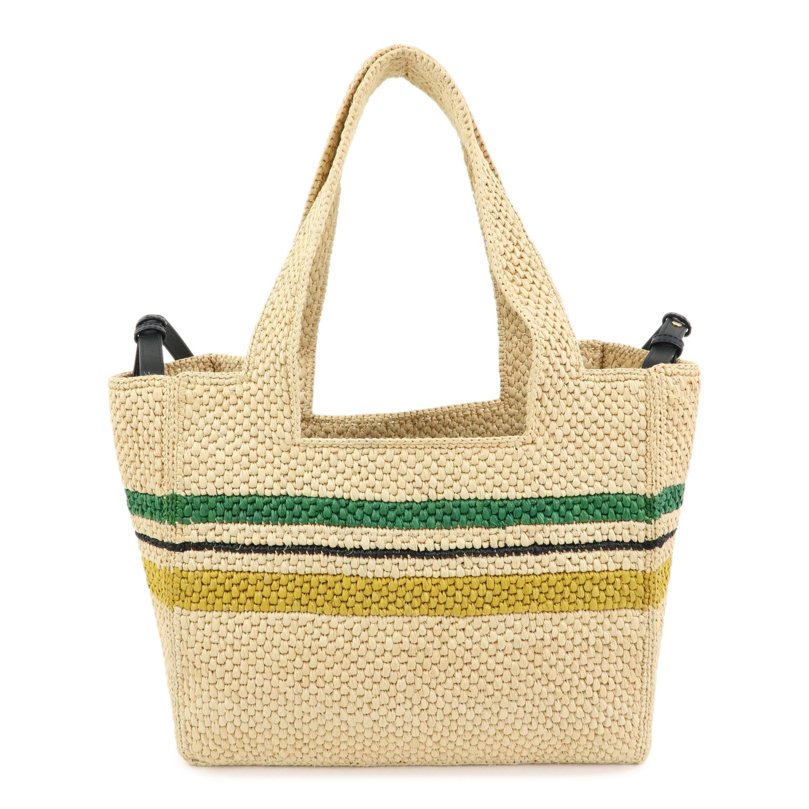 LOEWE Font Tote Bag Raffia Leather 2Way Shoulder Bag Natural Black