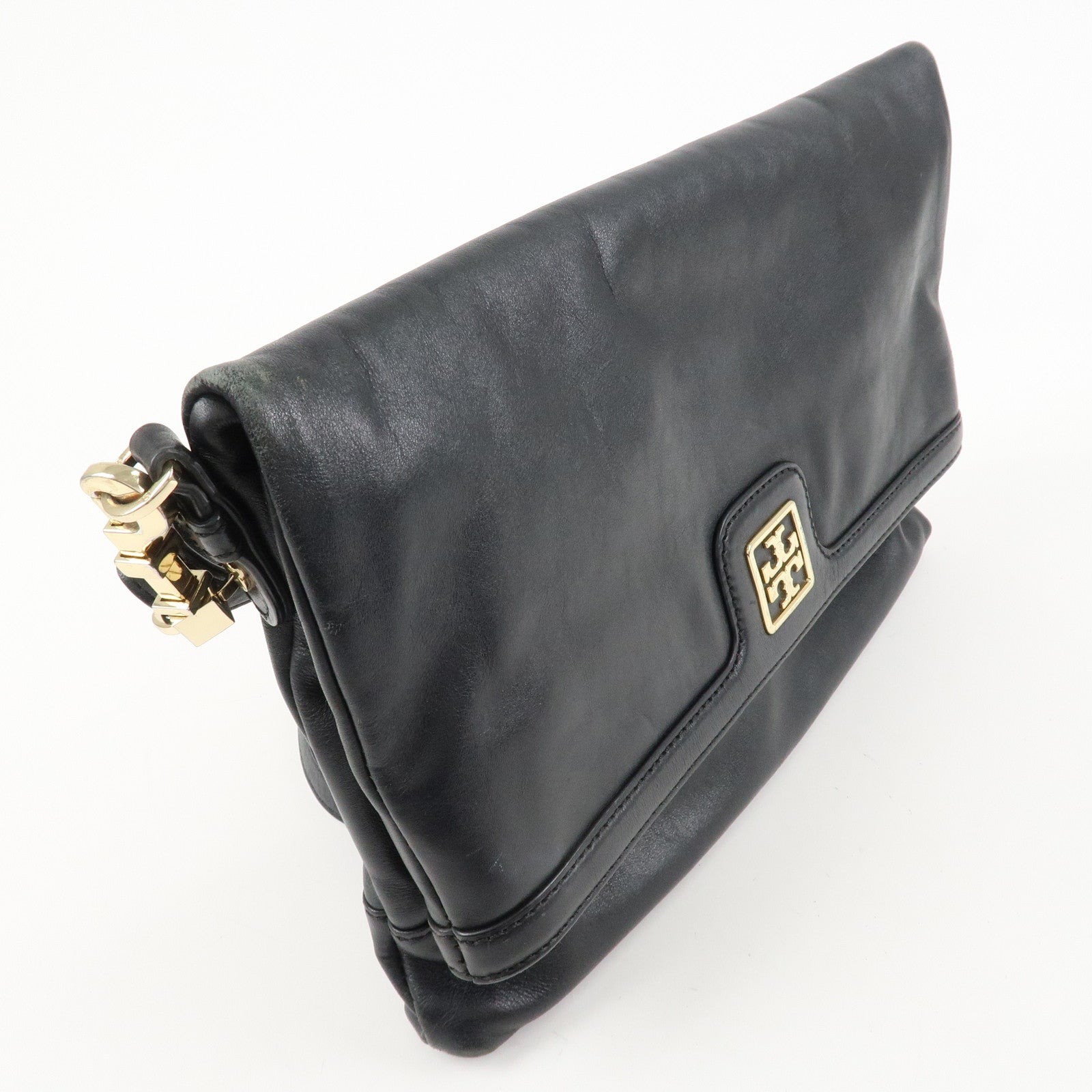 Tory Burch Leather 2Way Bag Shoulder Bag Black Gold HDW Used
