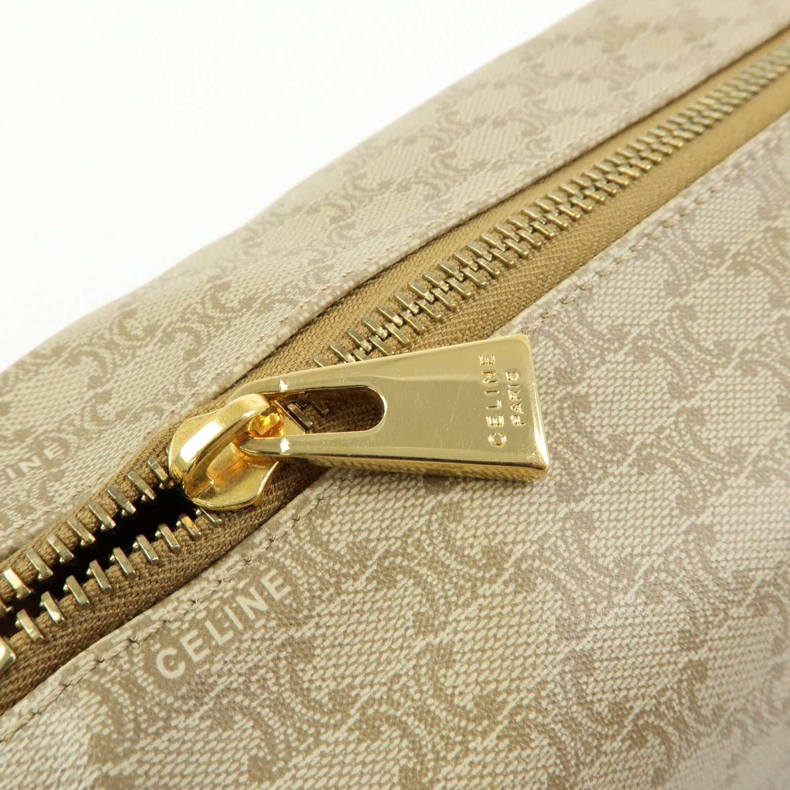CELINE Macadam PVC Leather Hand Bag Cosmetic Pouch Beige