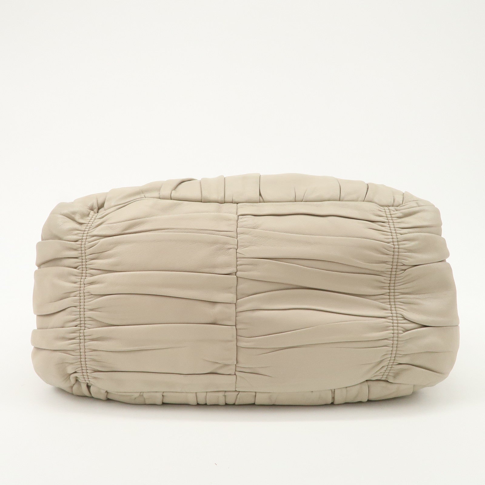 PRADA Logo Leather Gathered 2Way Hand Bag Beige BN1336