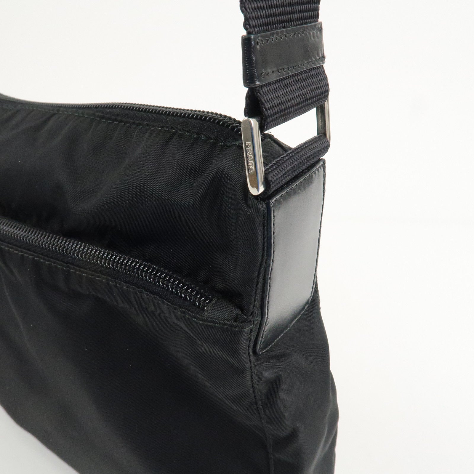 PRADA Triangle Logo Nylon Leather Shoulder bag Black