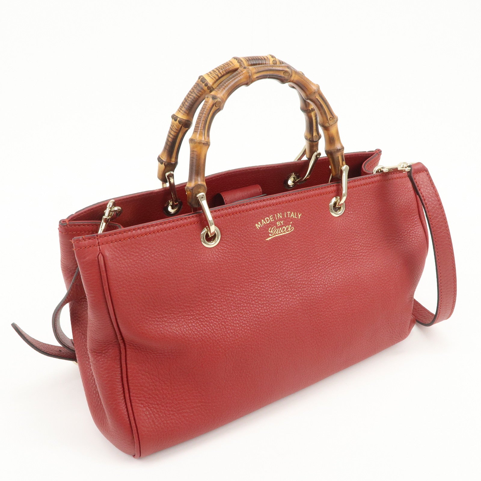 GUCCI Bamboo Shopper Medium 2Way Shoulder Hand Bag Red 323660