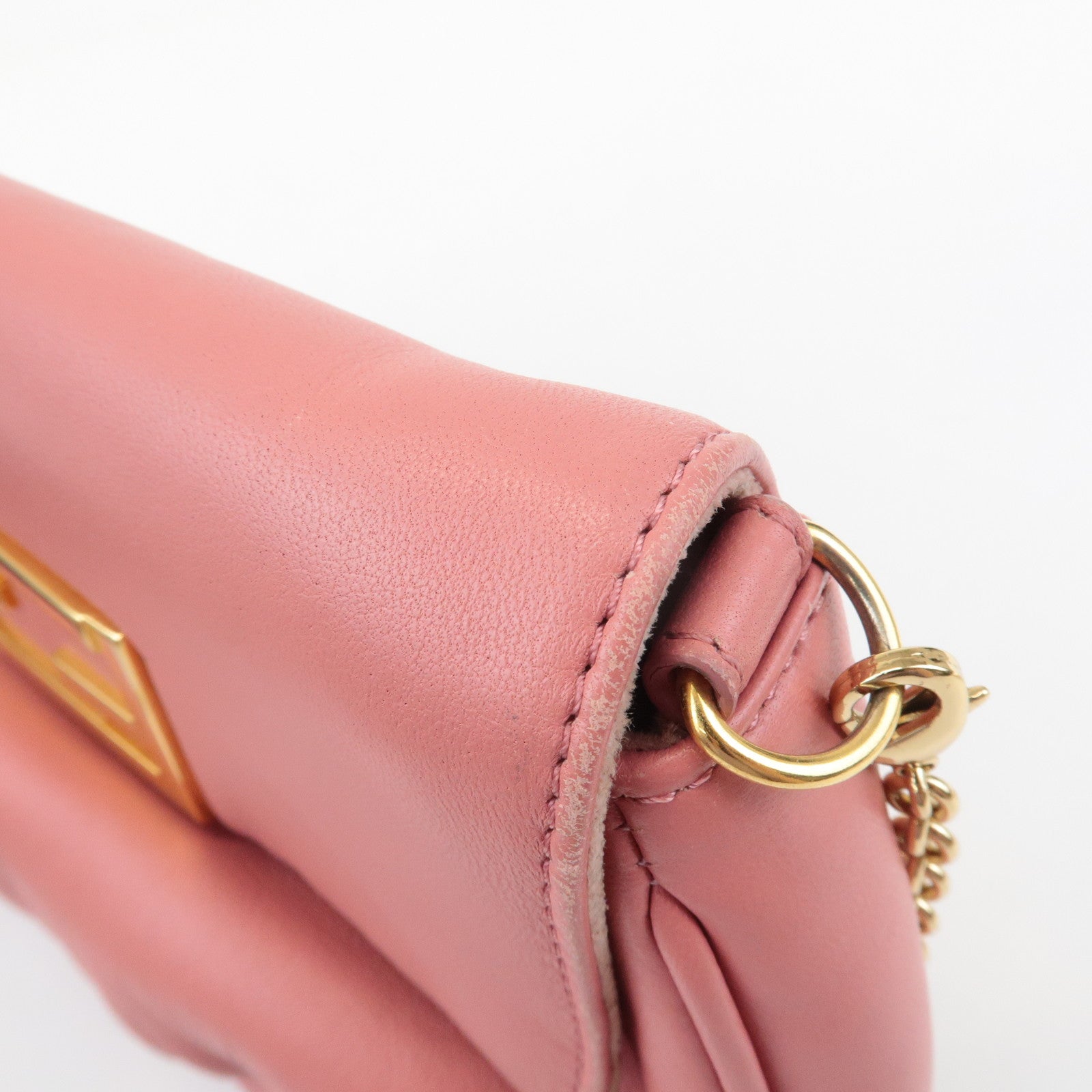 FENDI Leather Chain Shoulder Bag Purse Gold HDW Pink 8M0276 Used