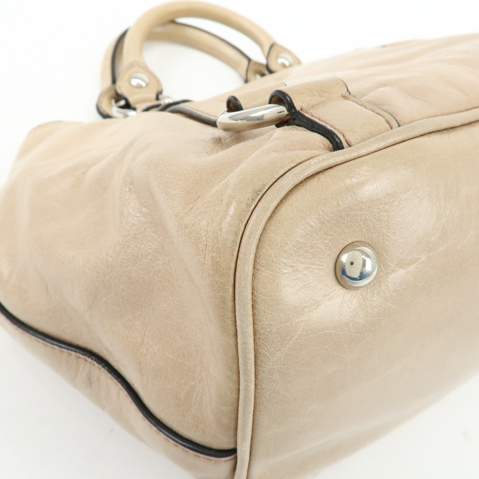 MIU MIU Leather 2Way Bag Hand Bag Shoulder Bag Beige RN0685