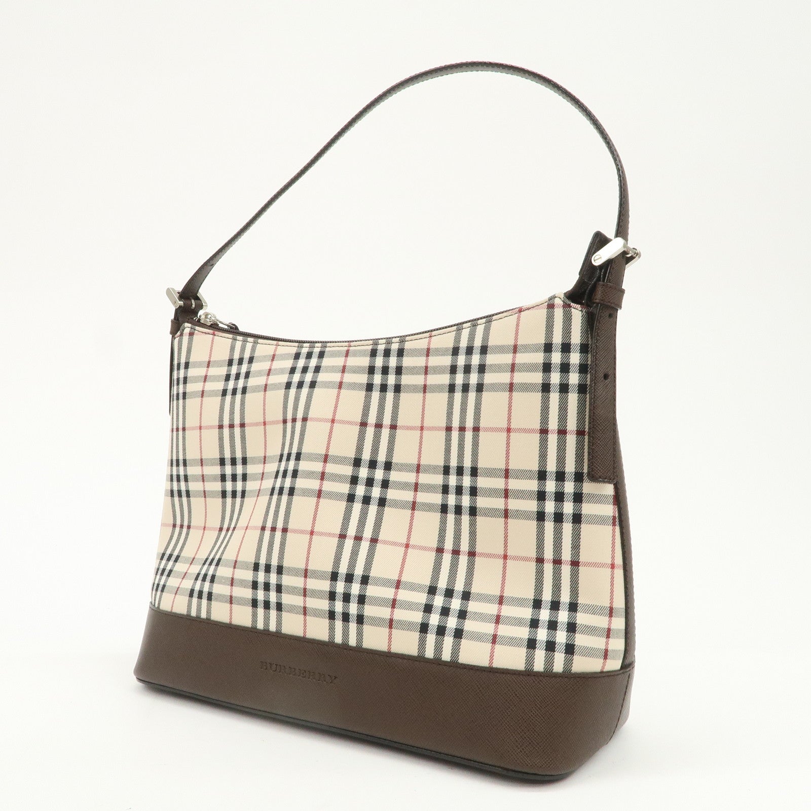 BURBERRY Nova Plaid Canvas Leather Shoulder Bag Hand Bag Beige