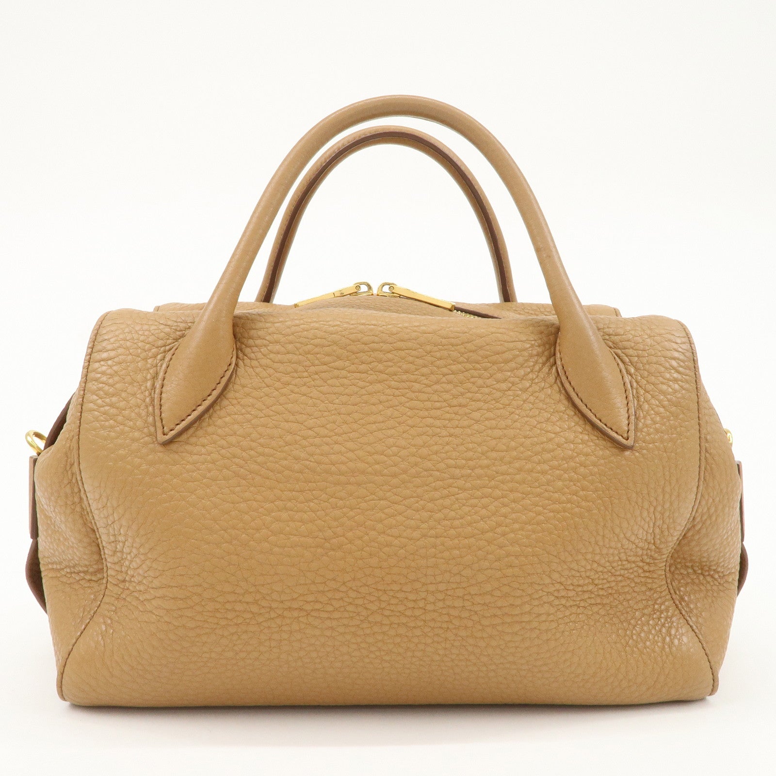 PRADA Triangle Logo Leather 2Way Bag Boston Bag Hand Bag Brown 1BB031 Used