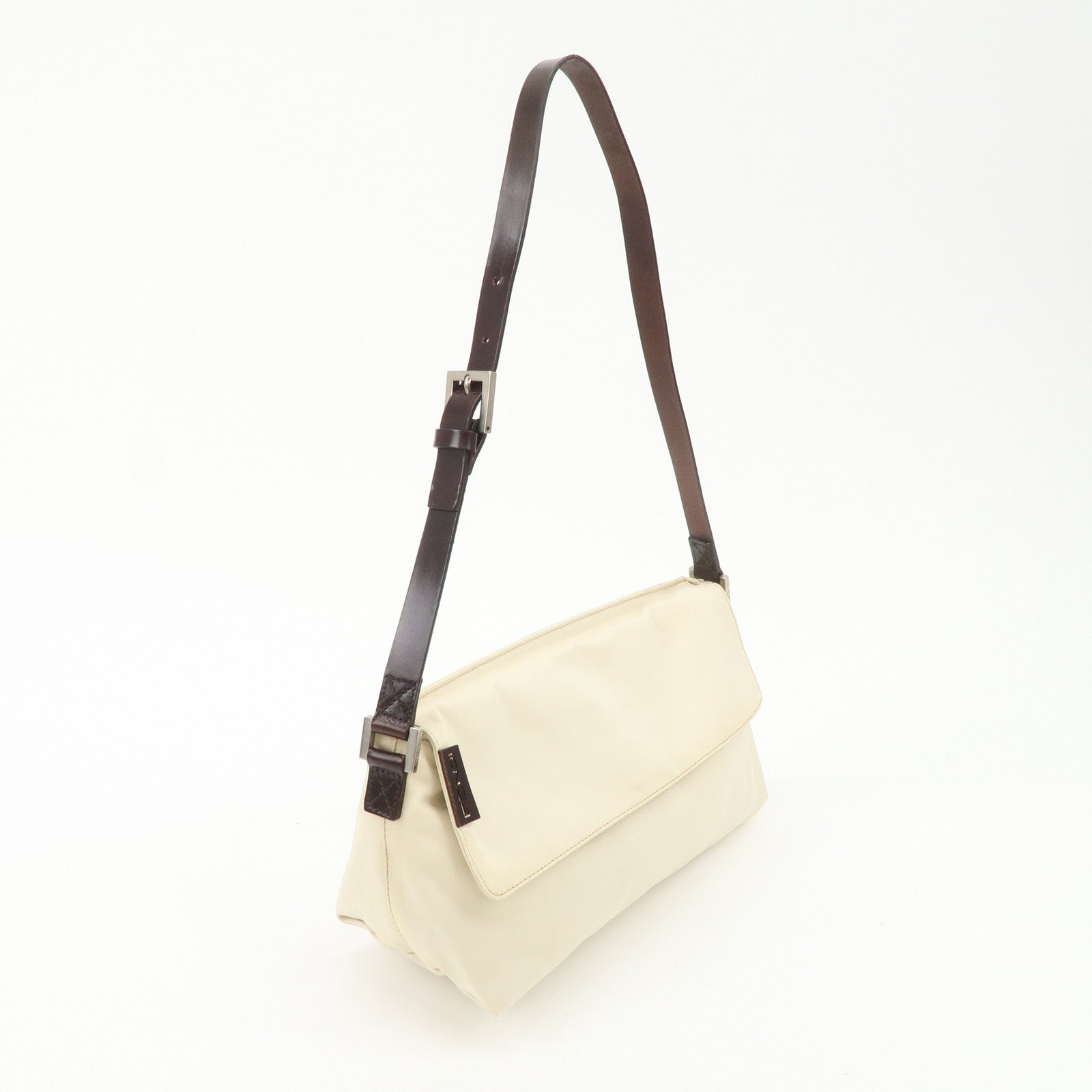 FENDI Canvas Shoulder Bag Hand Bag Ivory Silver Hardware