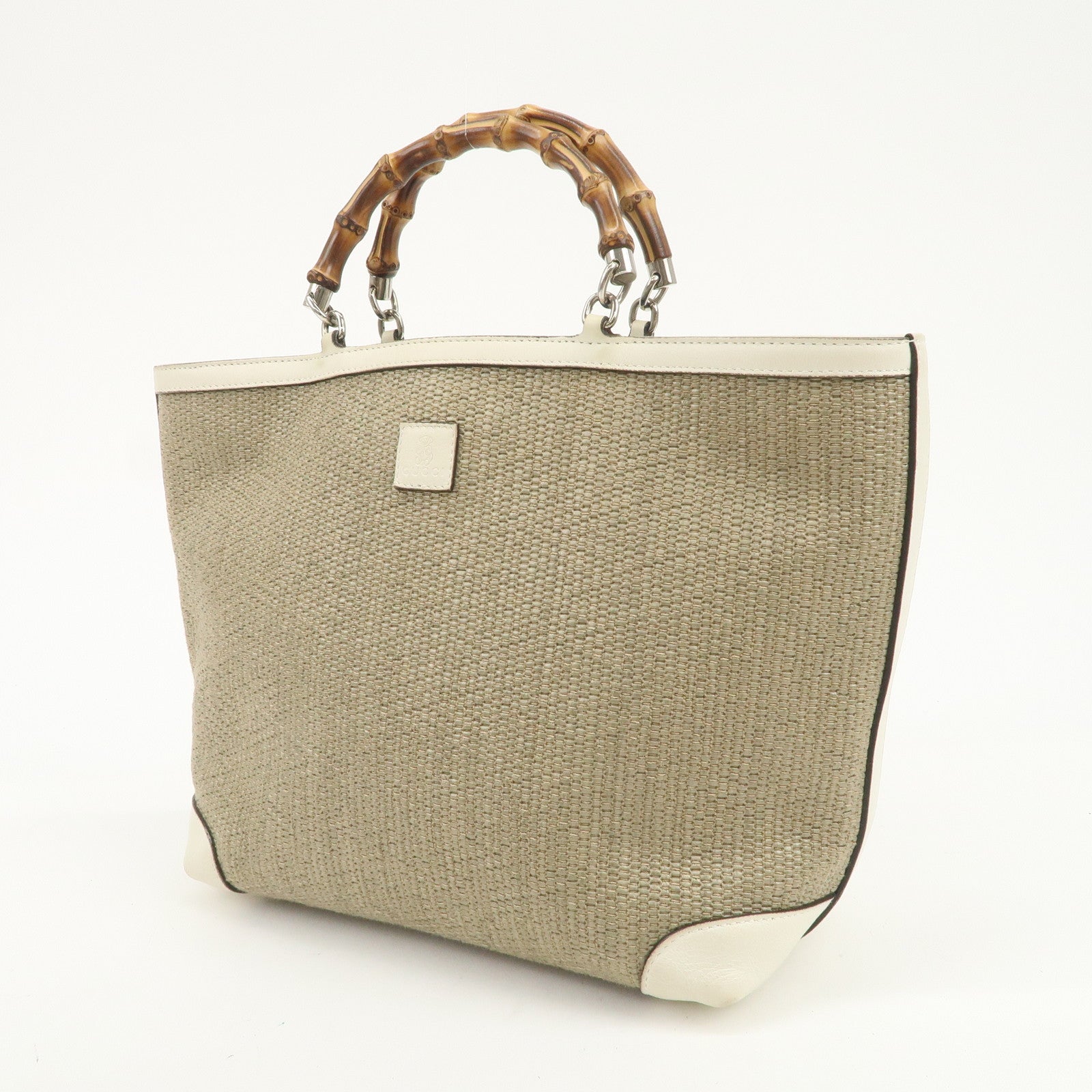 GUCCI Childrens Bamboo Raffia Leather Hand Bag Mini Tote Bag 311175