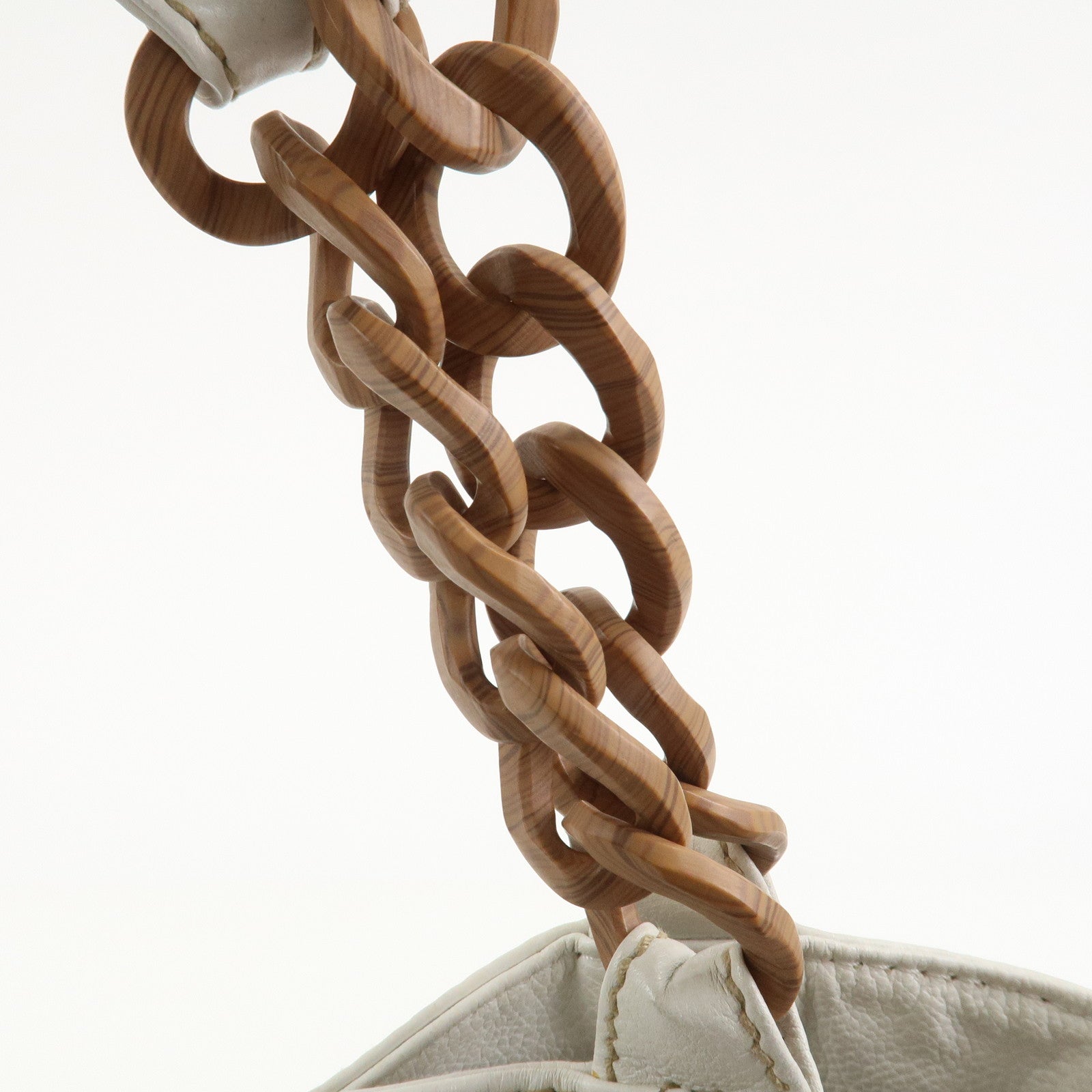 CHANEL COCO Mark Leather Wood Chain Shoulder Bag Off White 18MB096