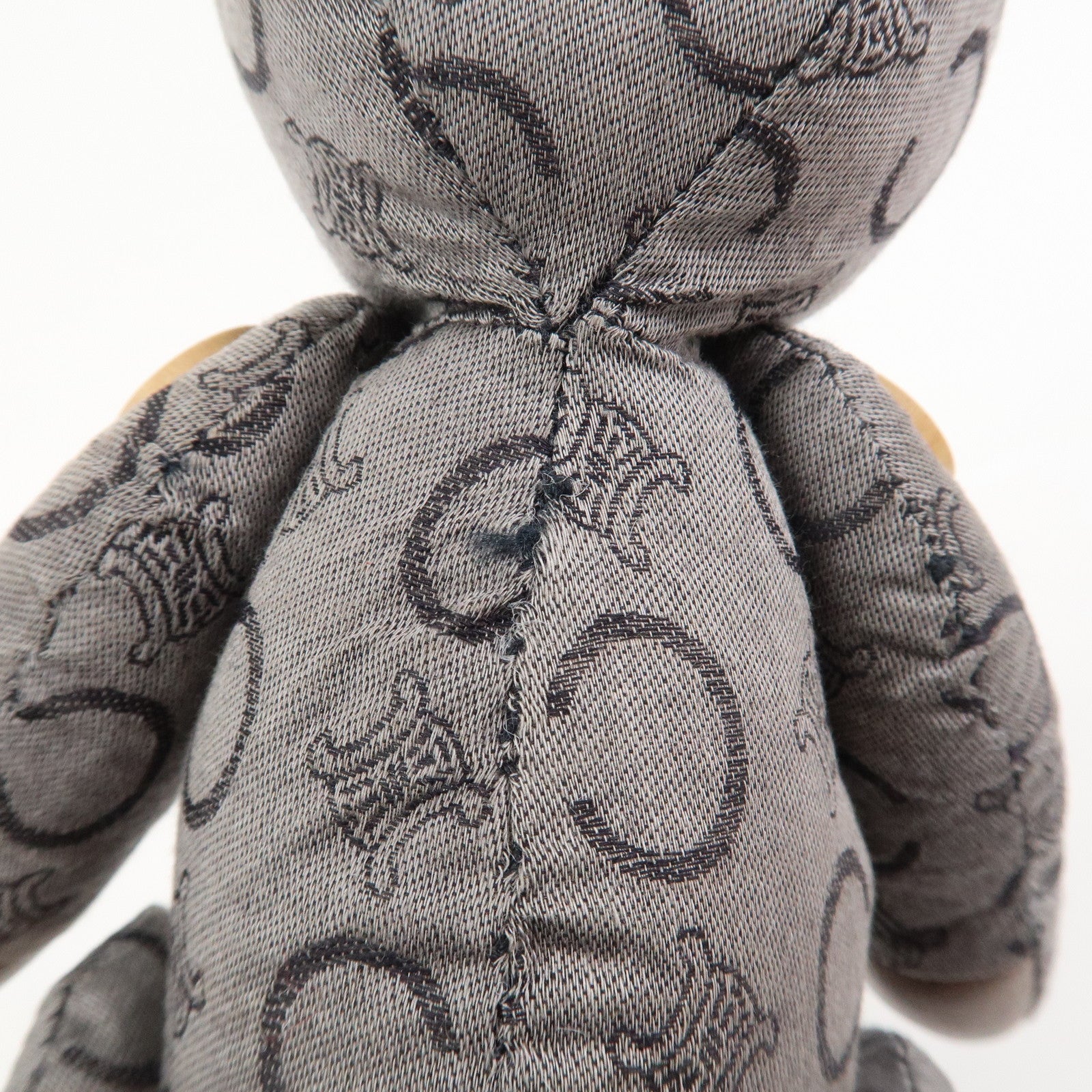CELINE C Macadam Logo Canvas Leather Teddy Bear Stuffed Animal Gray