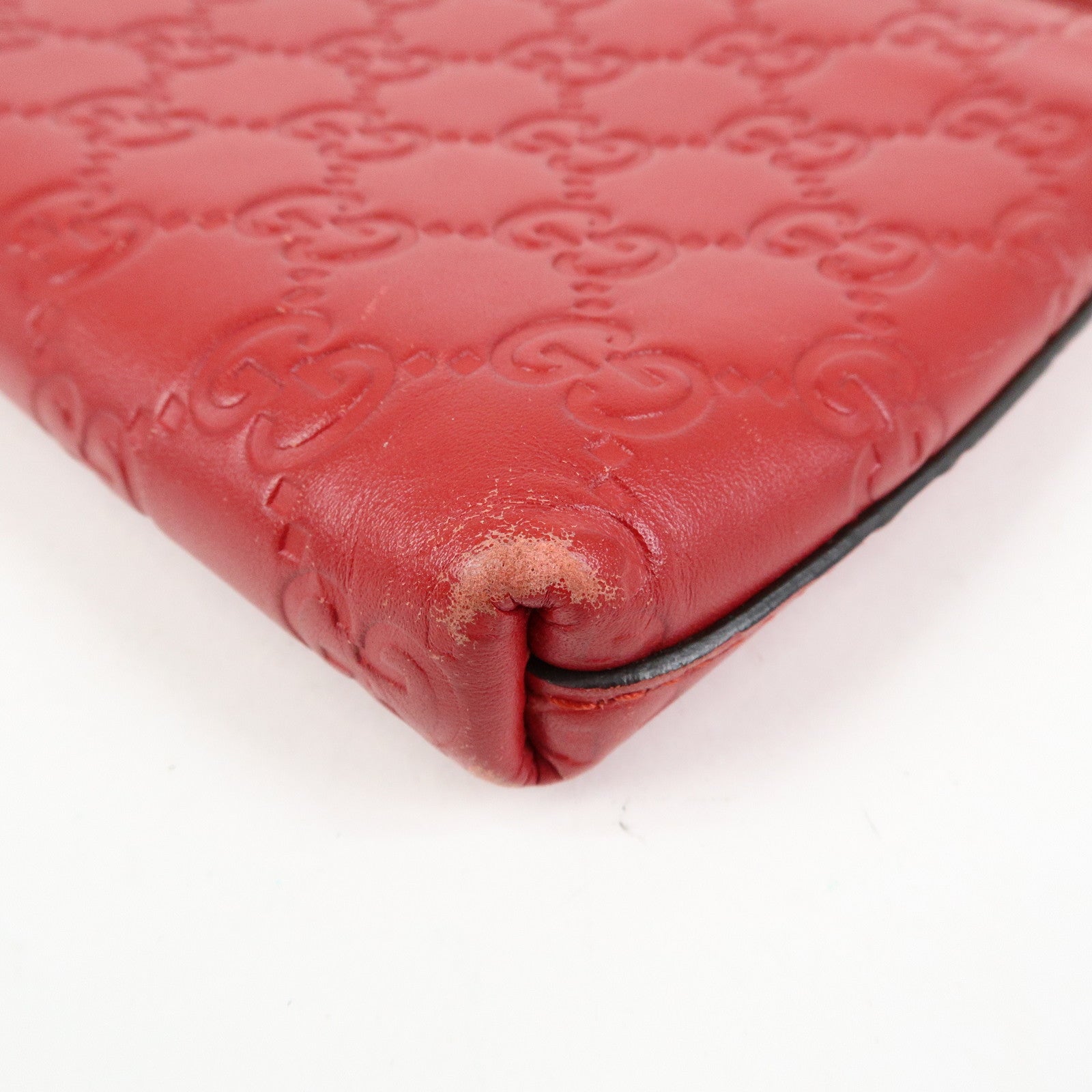 GUCCI Guccissima Leather Chain Shoulder Bag Wallet Red 428449