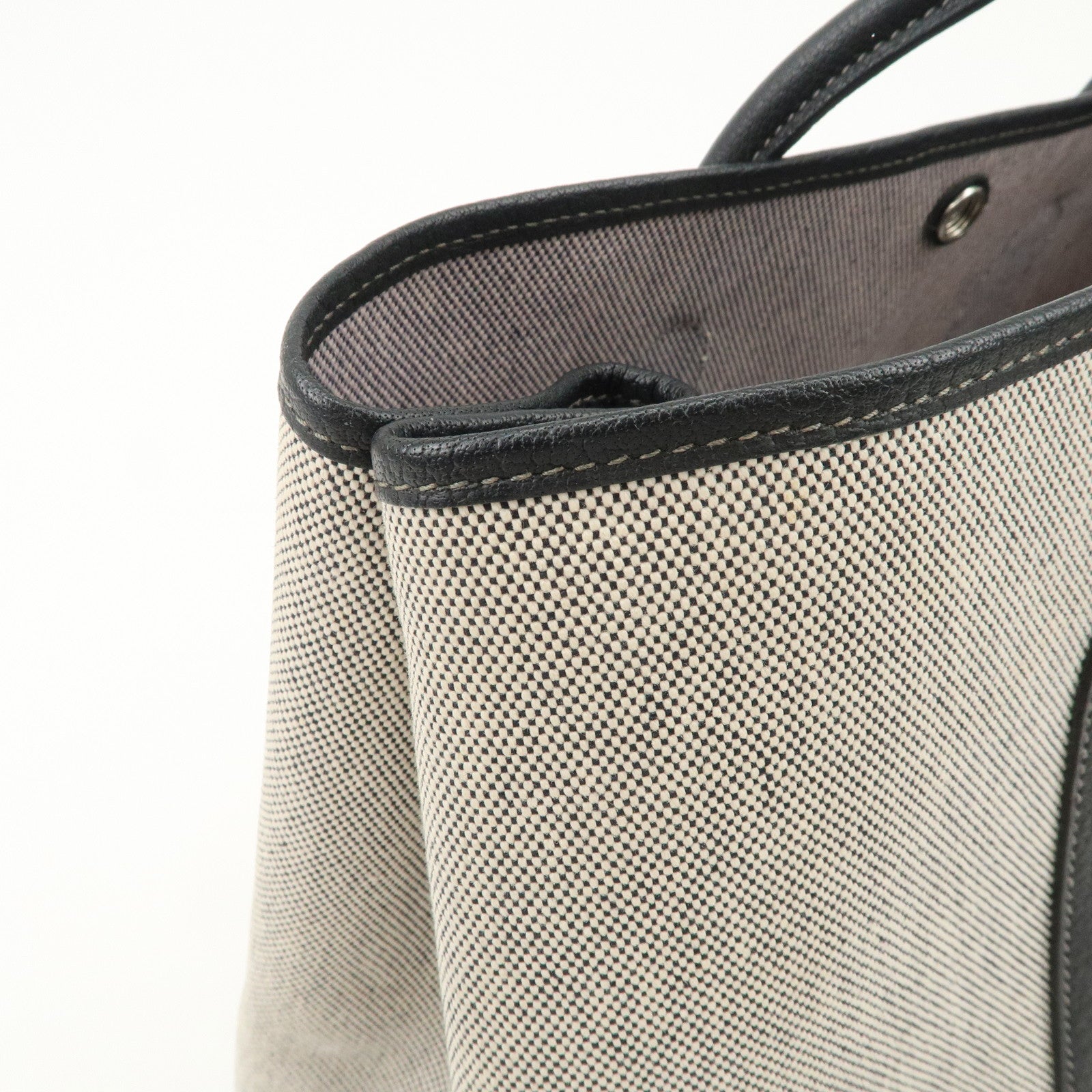 HERMES Leather Toile Garden Party PM P Stamped Tote Bag Natural