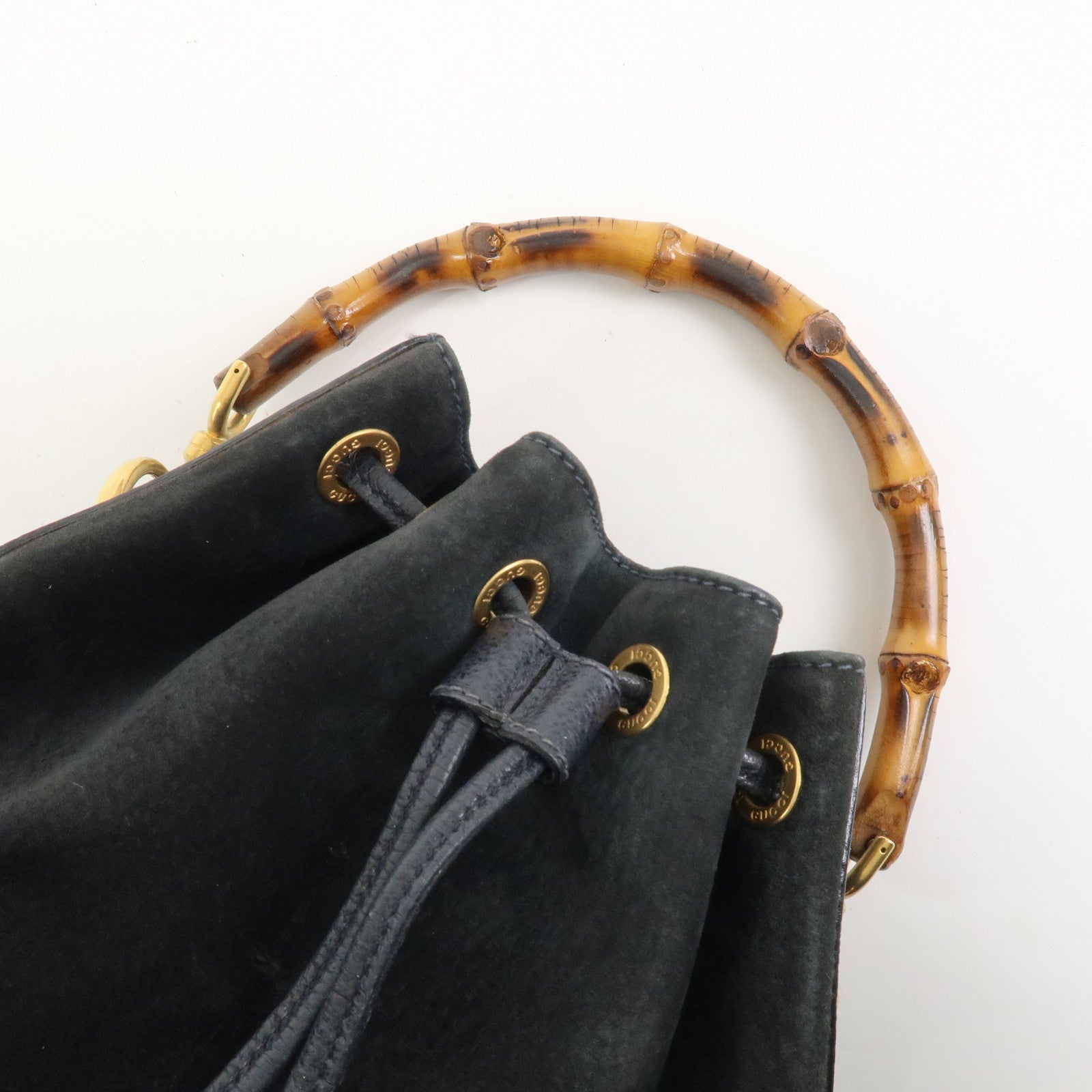 GUCCI Bamboo 2Way Bag Hand Bag Shoulder Bag Dark Navy 001繝サ2865