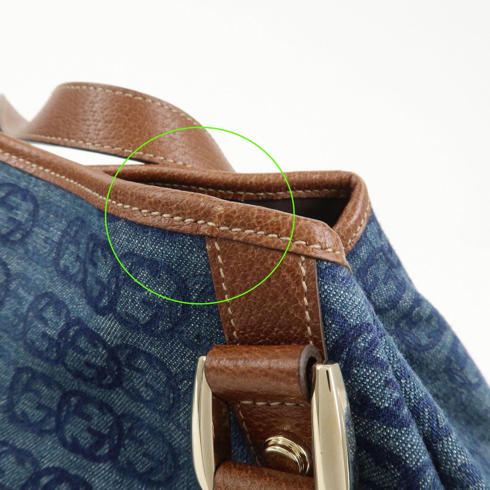 GUCCI Abbey GG Monogram Denim Leather Tote Bag Hand Bag130736
