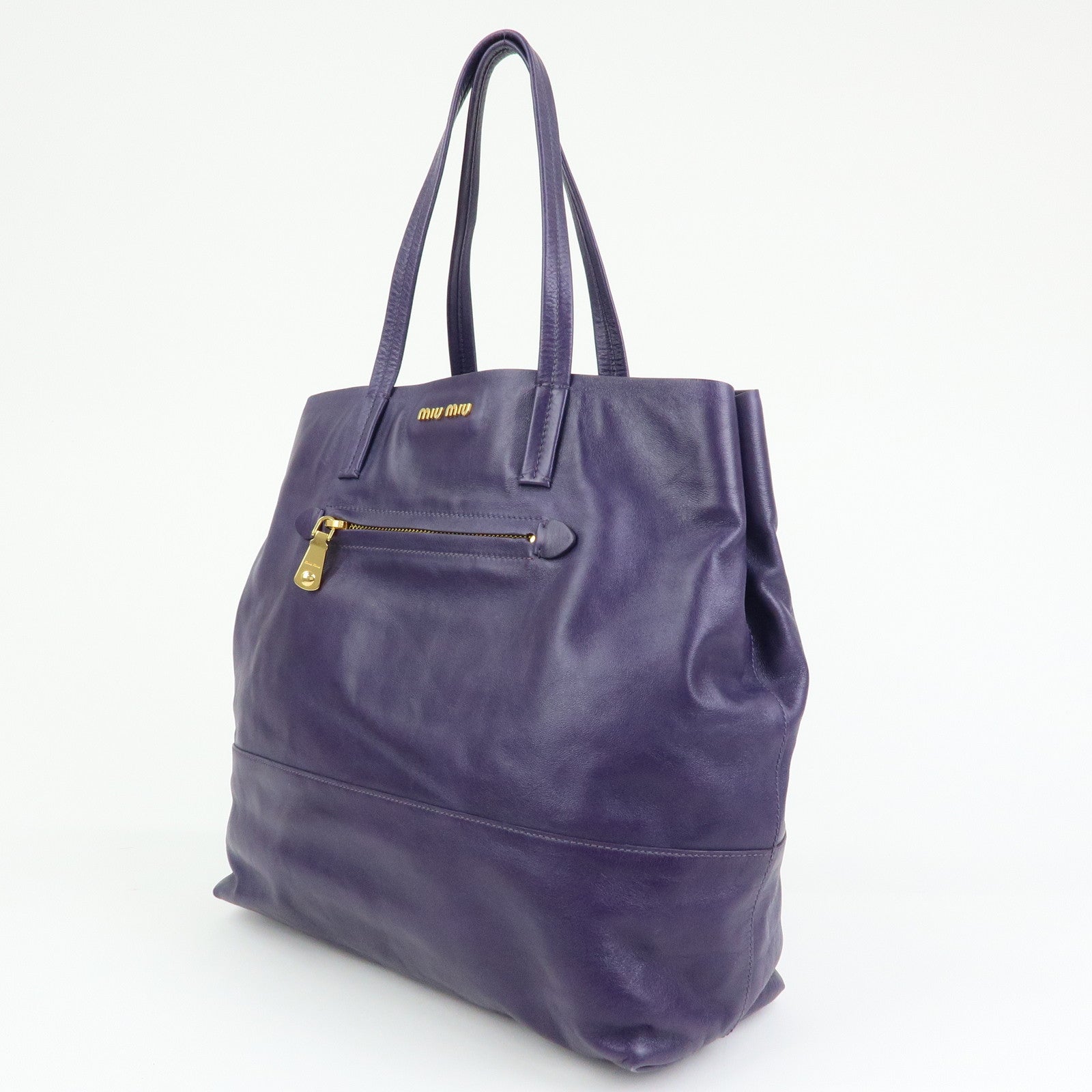 MIU MIU Soft Leather Shopping Tote Bag Shoulder Bag Purple RR1820