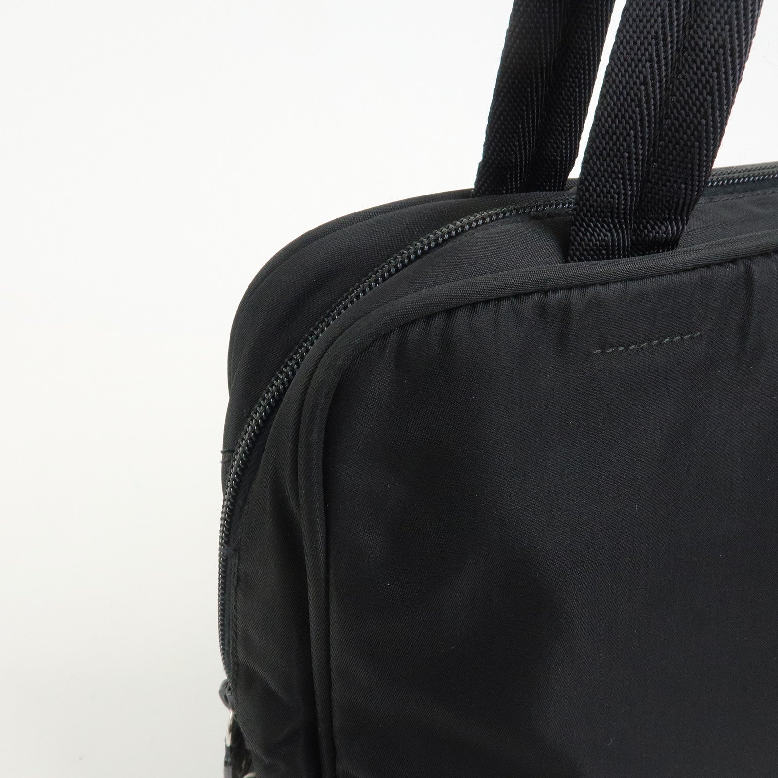 PRADA Triangle Logo Nylon Leather Shoulder Bag Hand Bag Black