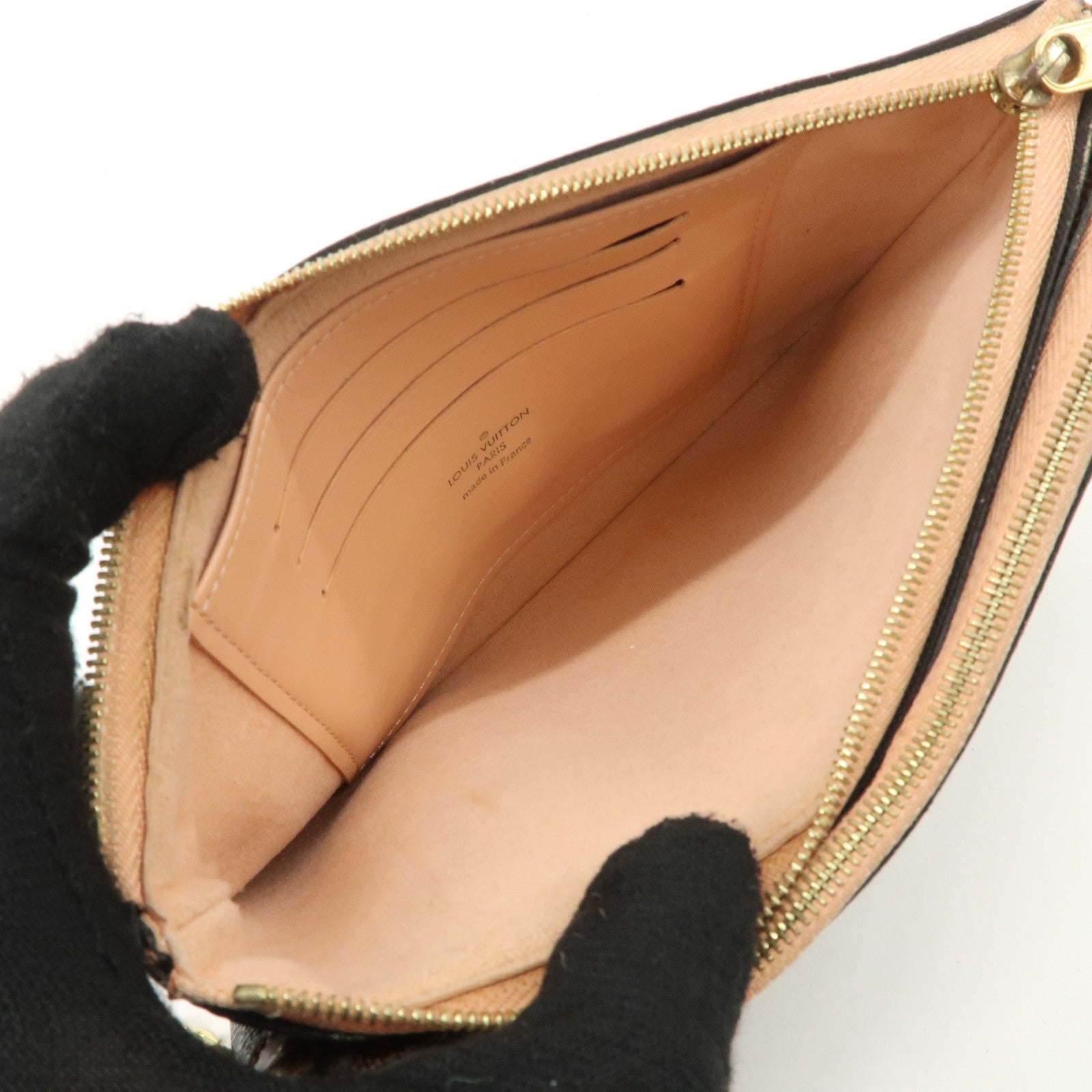 Louis Vuitton Damier Pochette Double Zip Shoulder Bag Brown N60254 Used