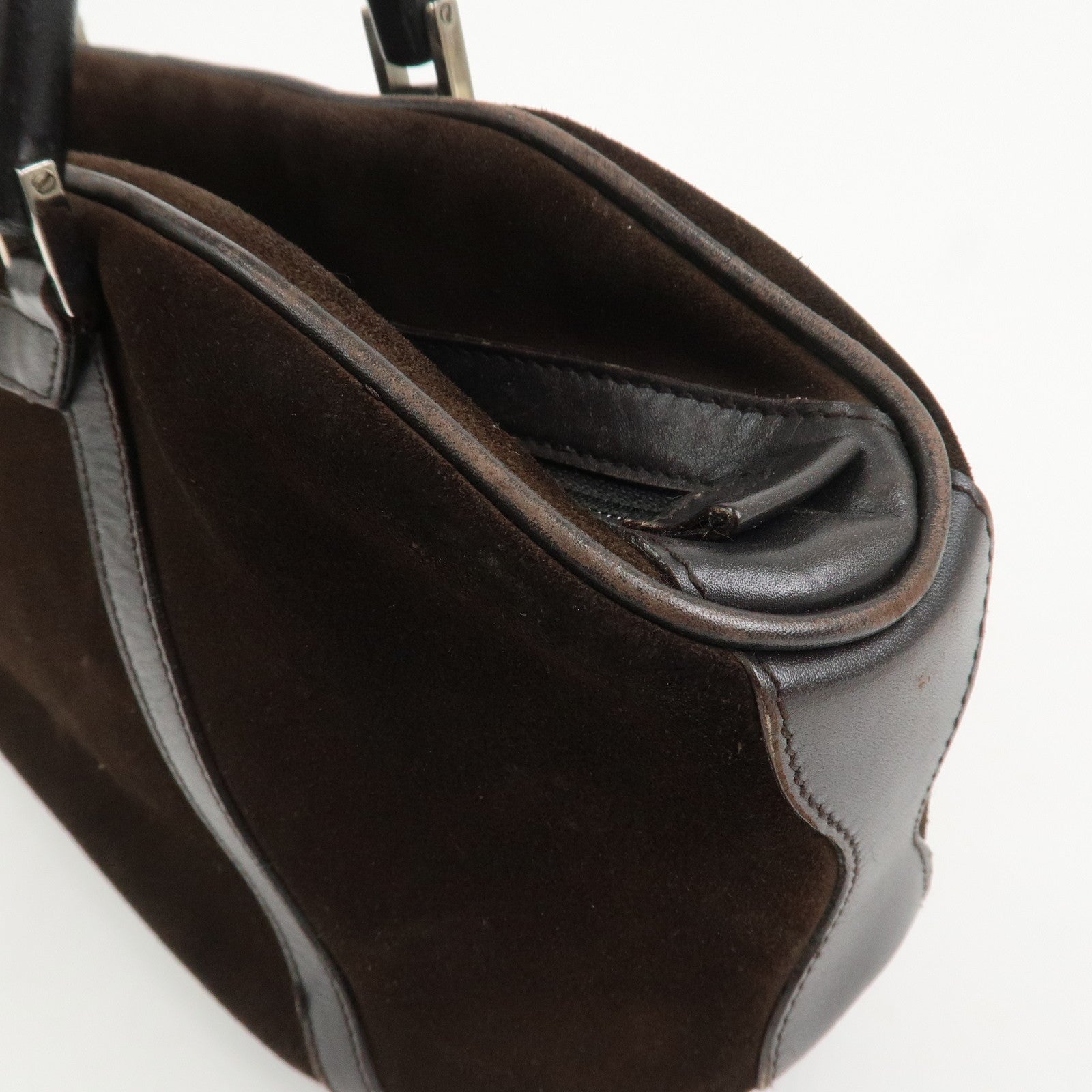 GUCCI Bamboo Suede Leather Hand Bag Dark Brown 002.1084
