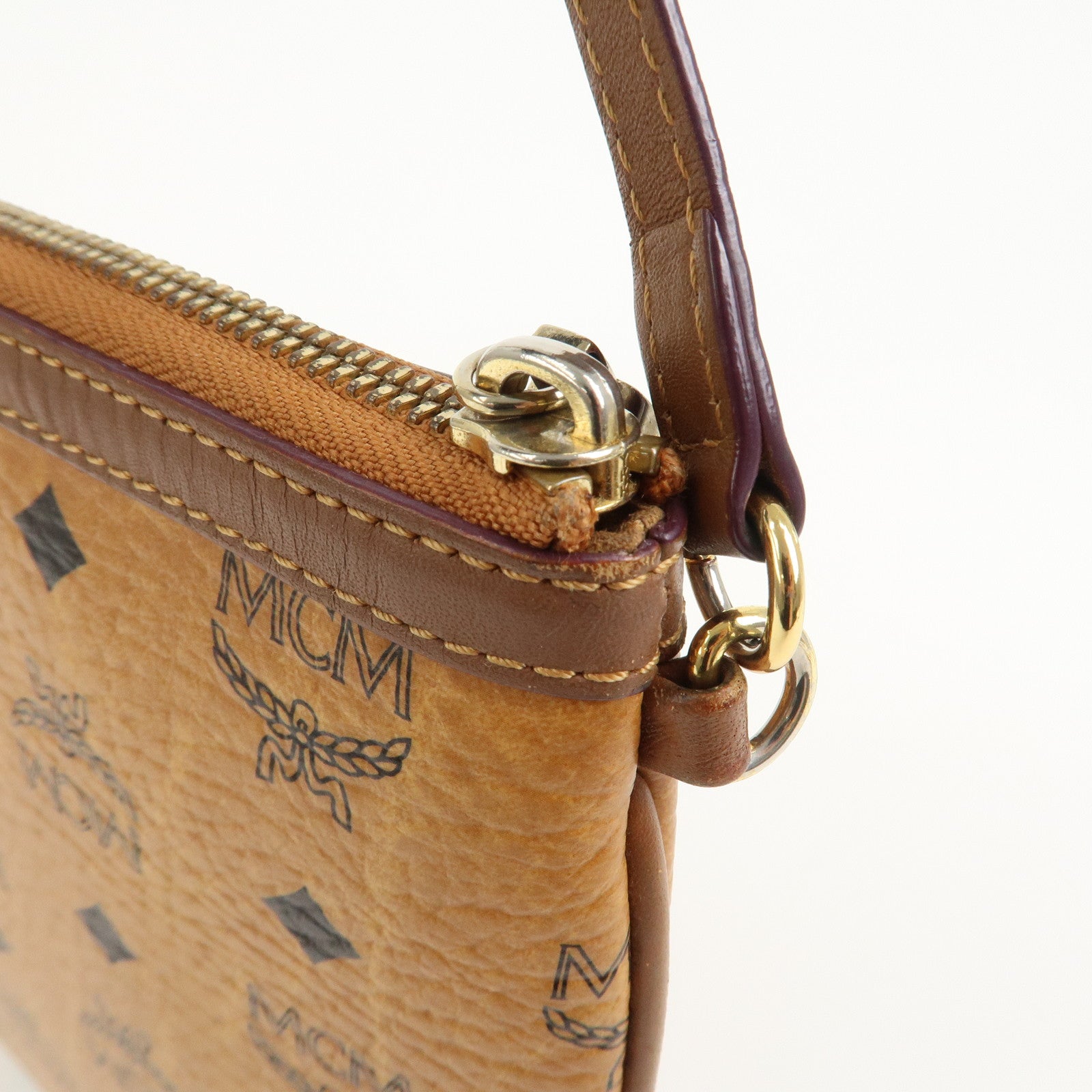 MCM Visetos Leather Shoulder Bag Crossbody Bag Brown Gold