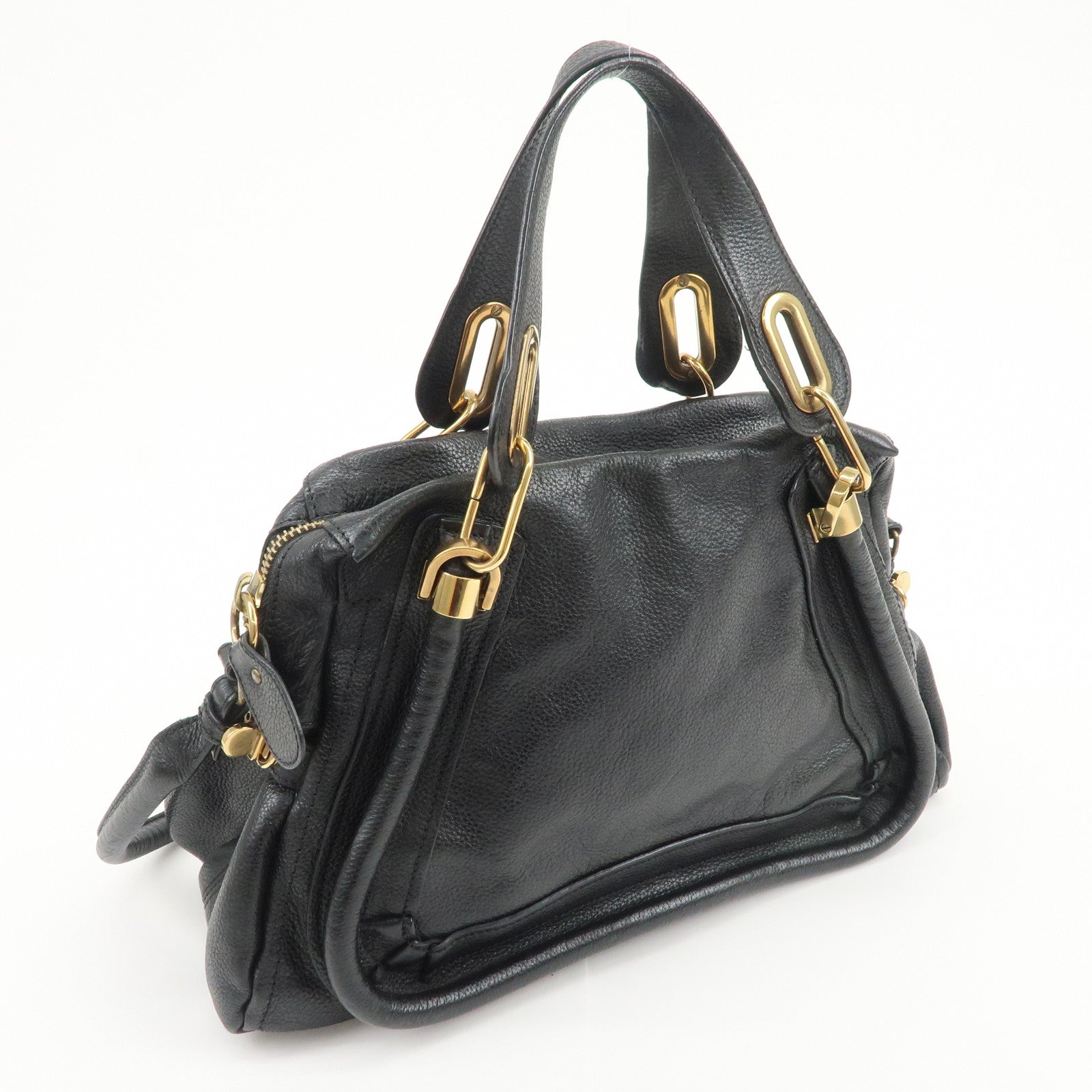 Chloe Paraty Logo Leather 2WAY Bag Shoulder Bag Hand Bag Black